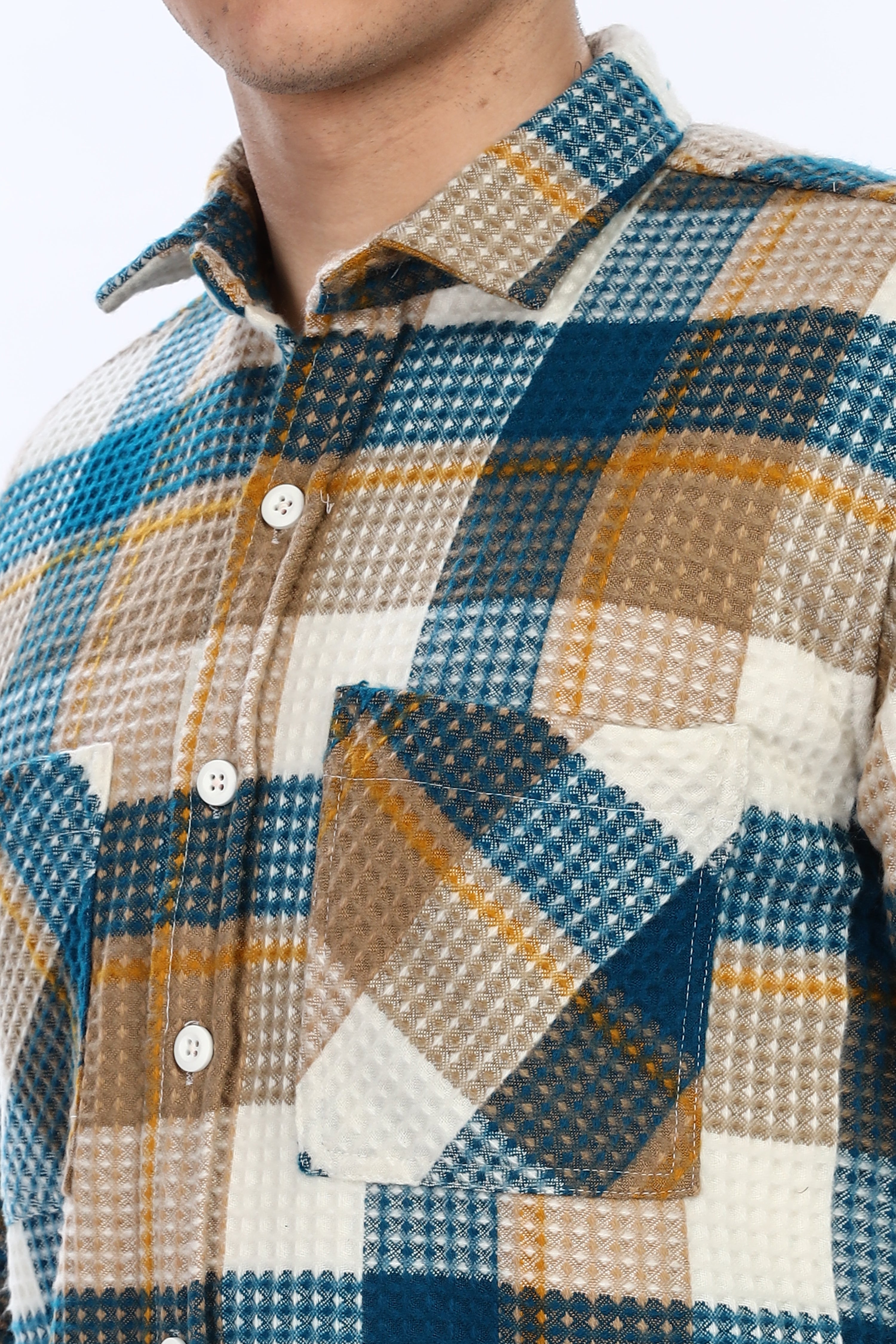 Waffle Blue Flannel Relaxed Fit Overshirt