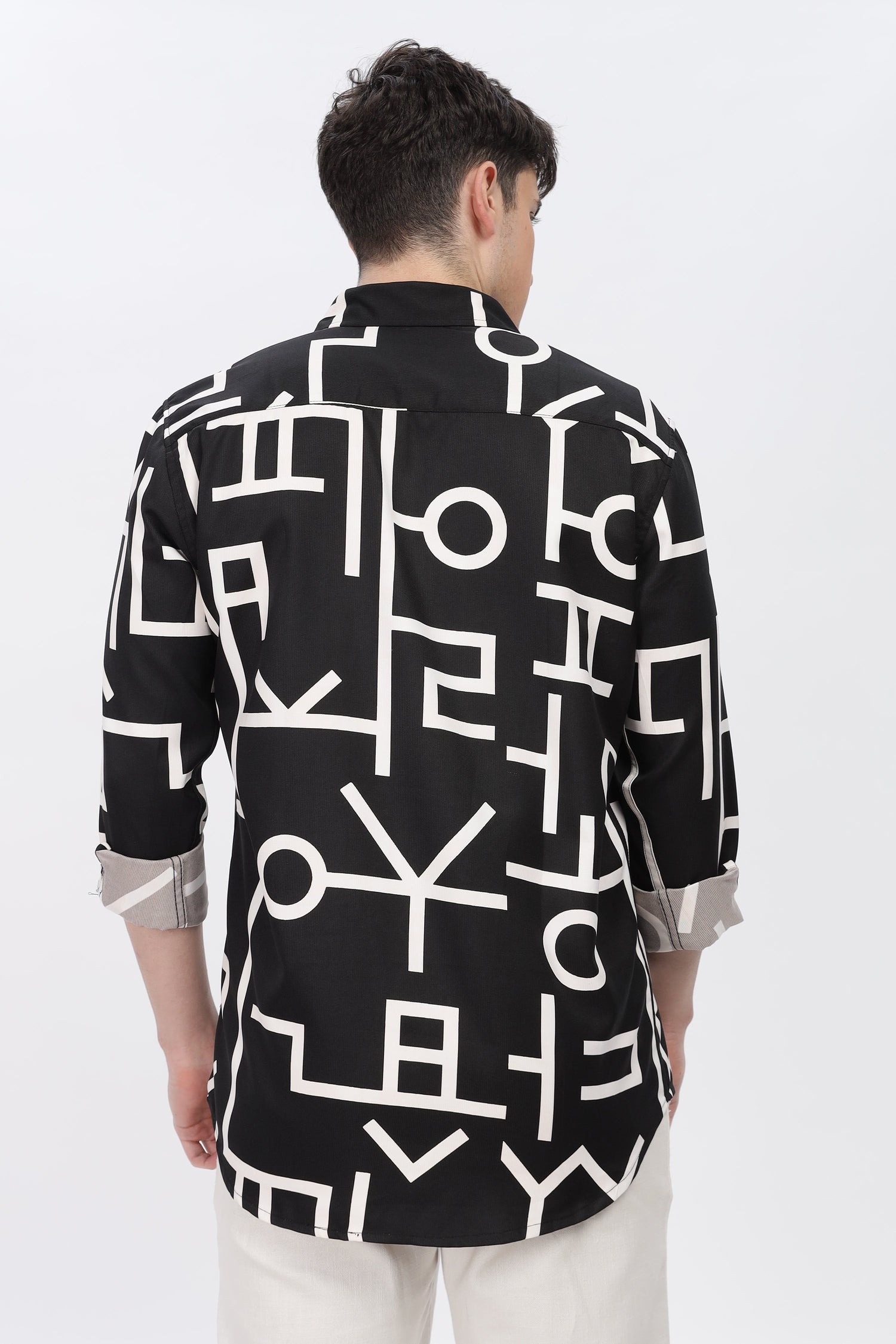 White Abstract Slim Fit Shirt