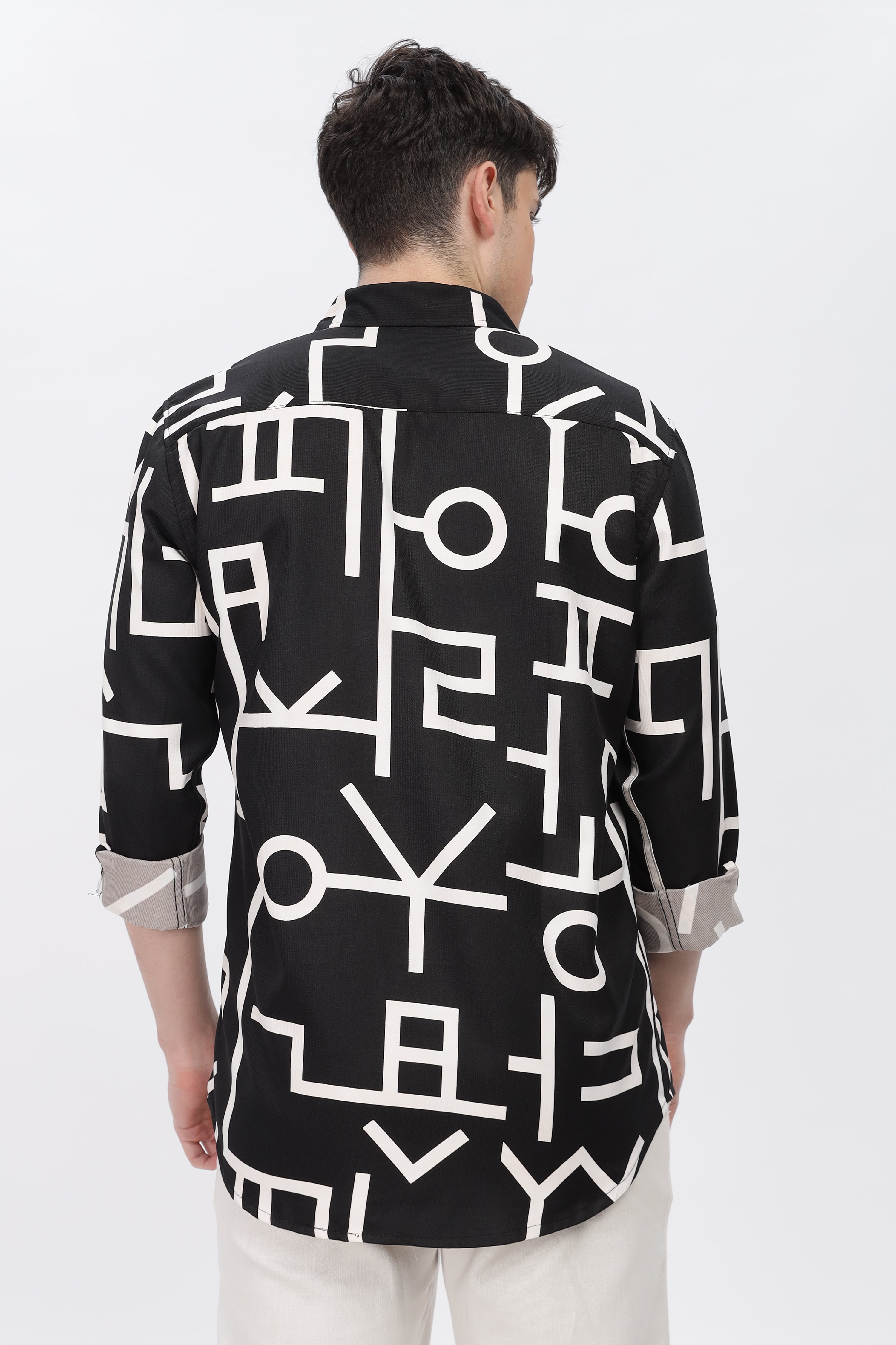 White Abstract Slim Fit Shirt