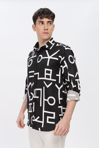 White Abstract Slim Fit Shirt