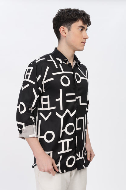White Abstract Slim Fit Shirt