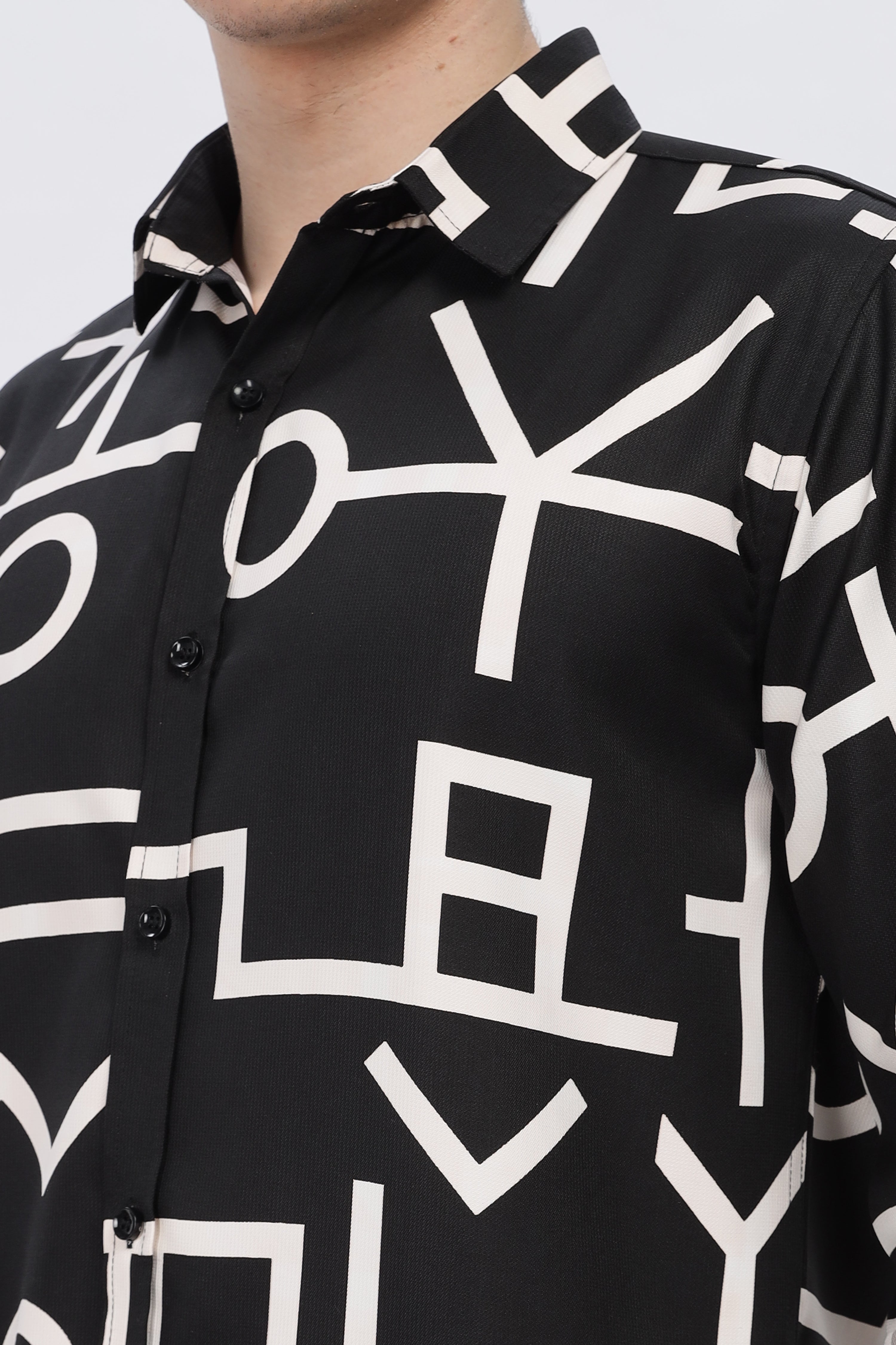 White Abstract Slim Fit Shirt