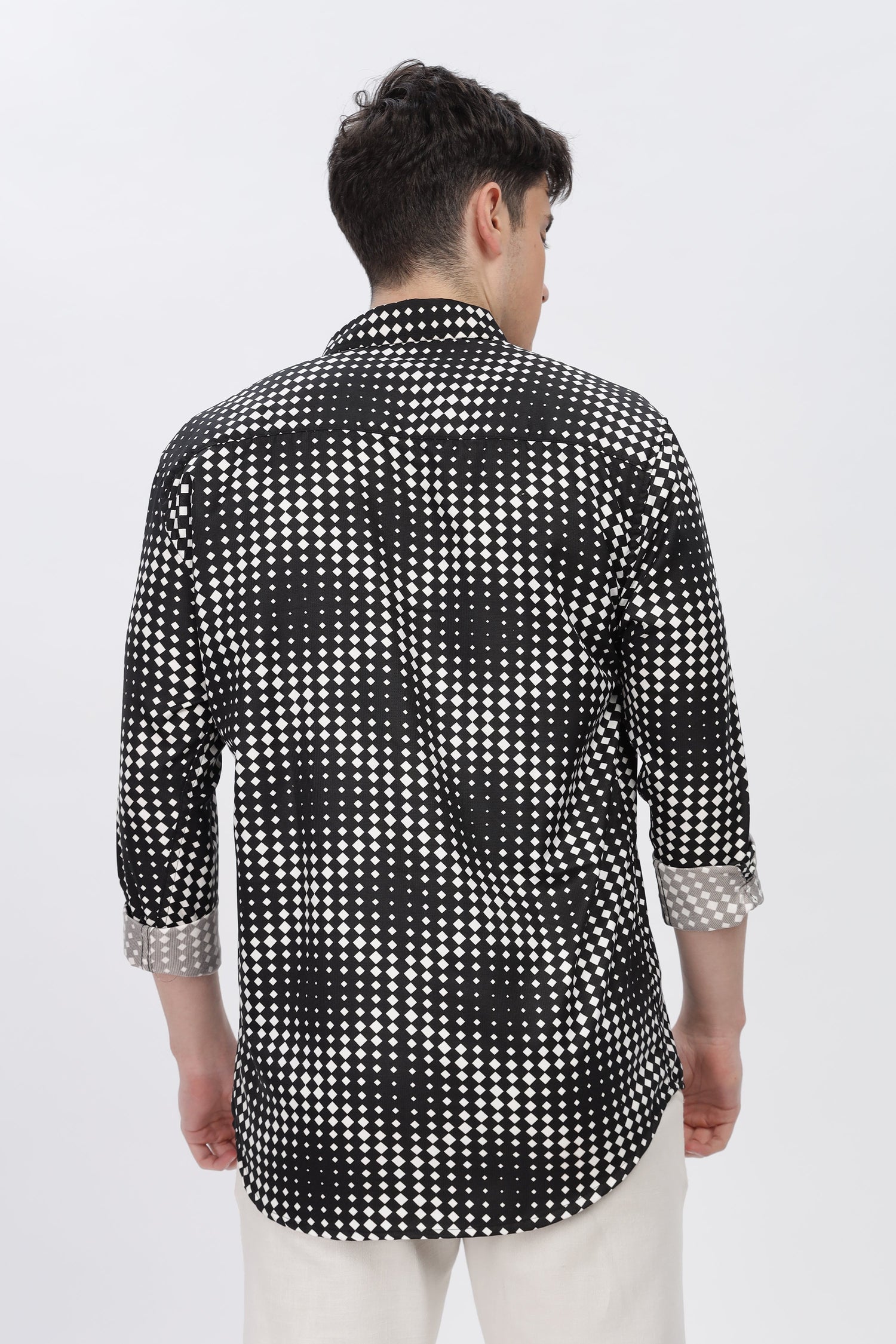 White Dotted Abstract Slim Fit Shirt