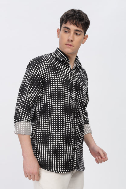 White Dotted Abstract Slim Fit Shirt