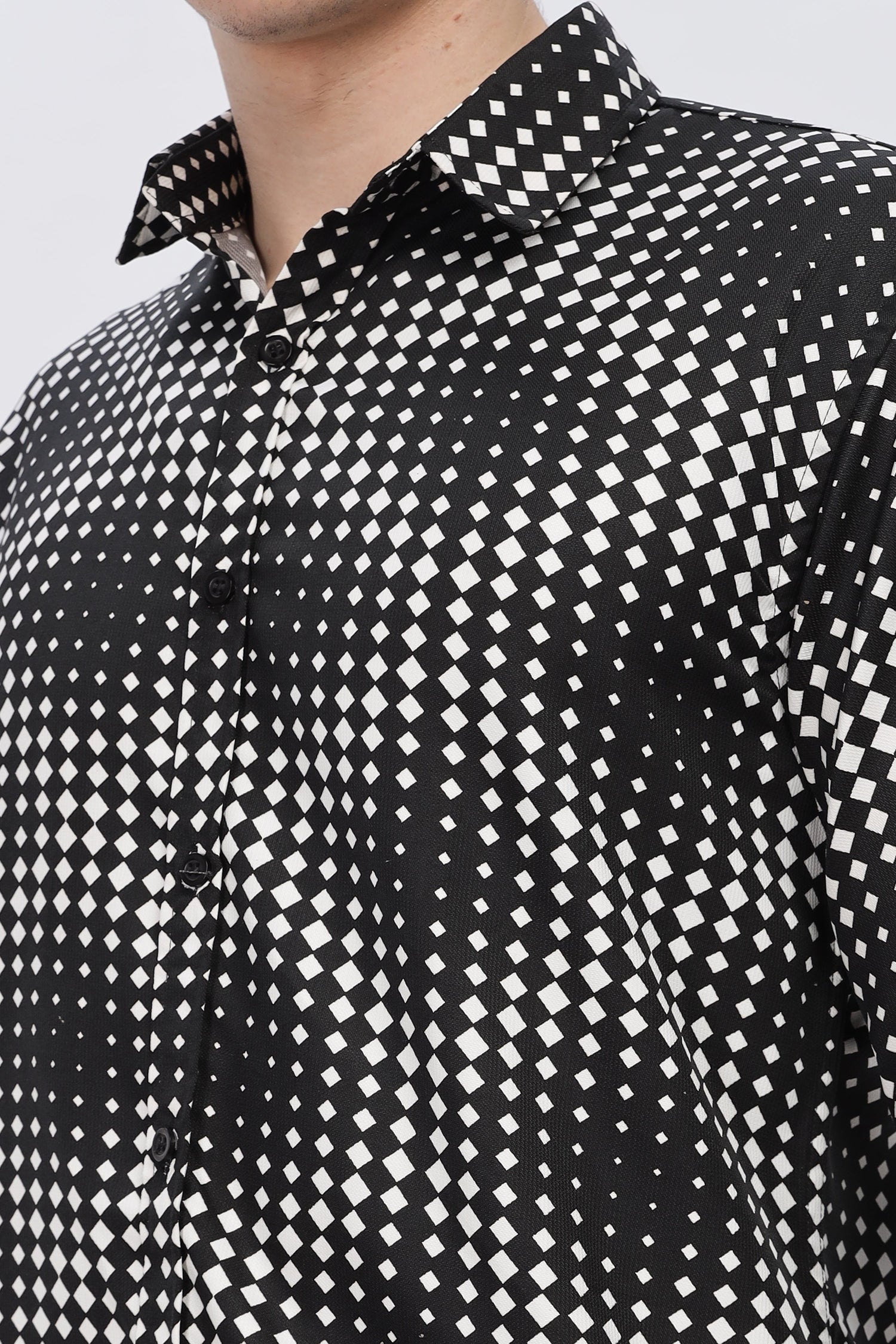 White Dotted Abstract Slim Fit Shirt