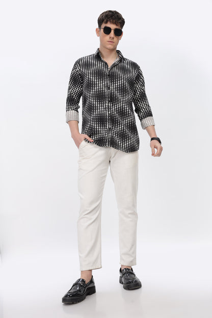 White Dotted Abstract Slim Fit Shirt