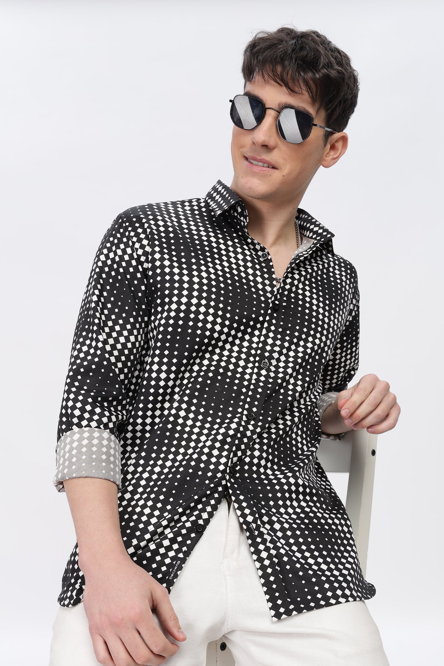 White Dotted Abstract Slim Fit Shirt