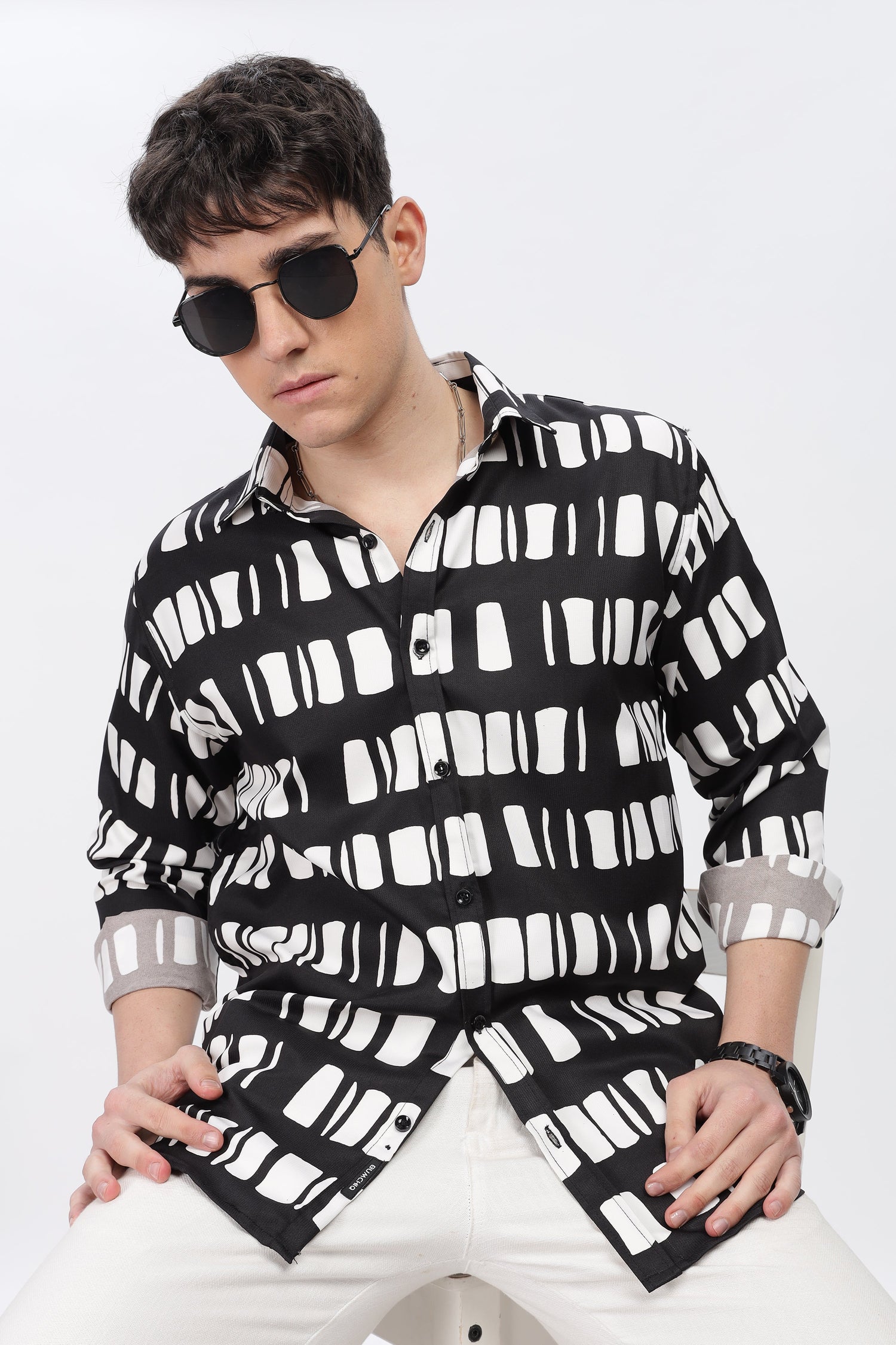 White Box Abstract Slim Fit Shirt