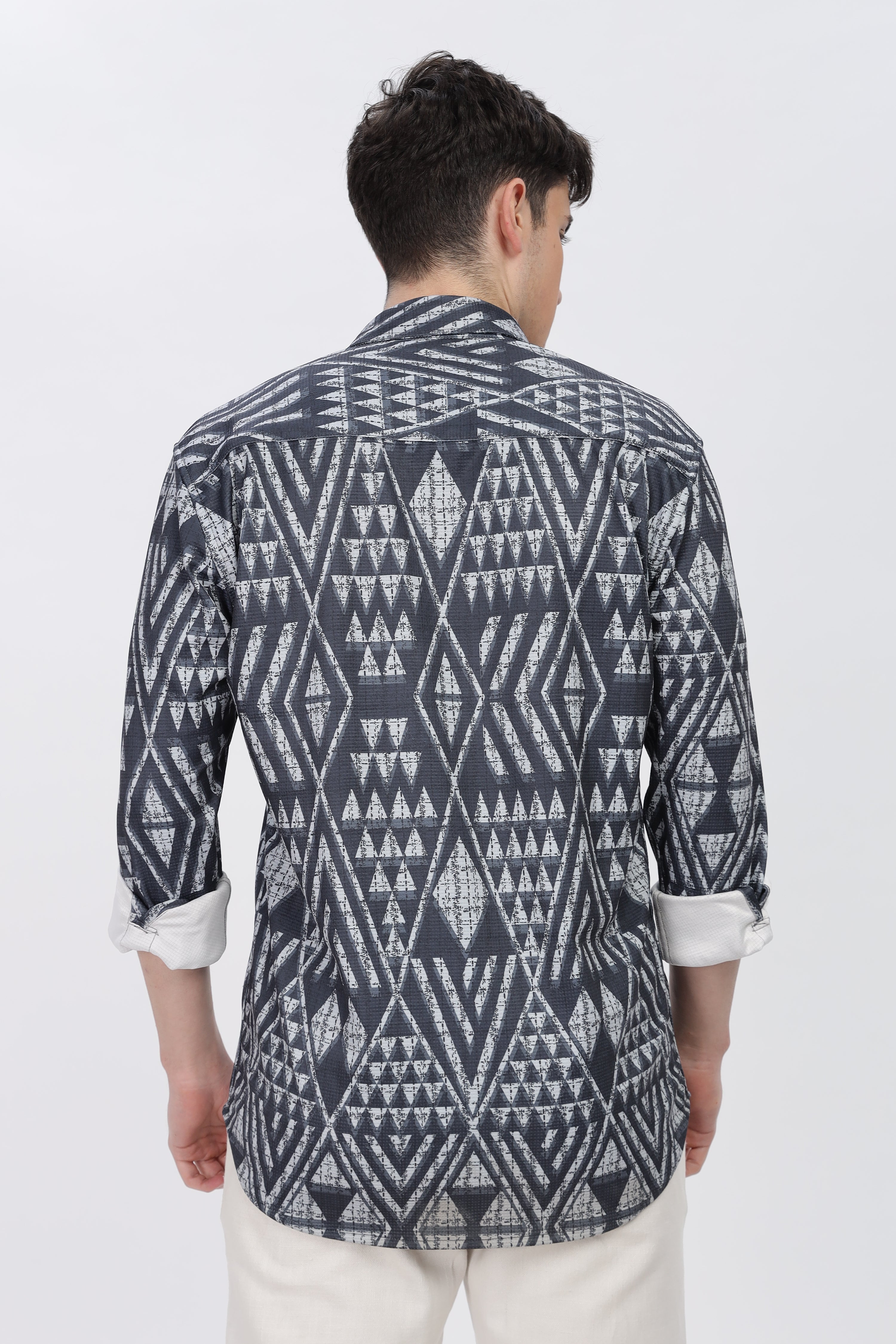 Grey Geometrical Slim Fit Shirt