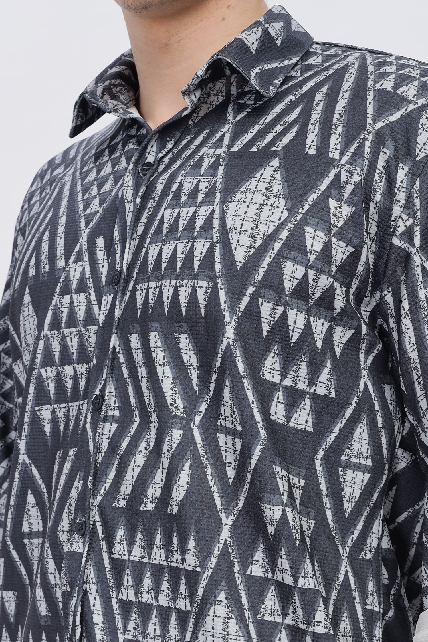 Grey Geometrical Slim Fit Shirt