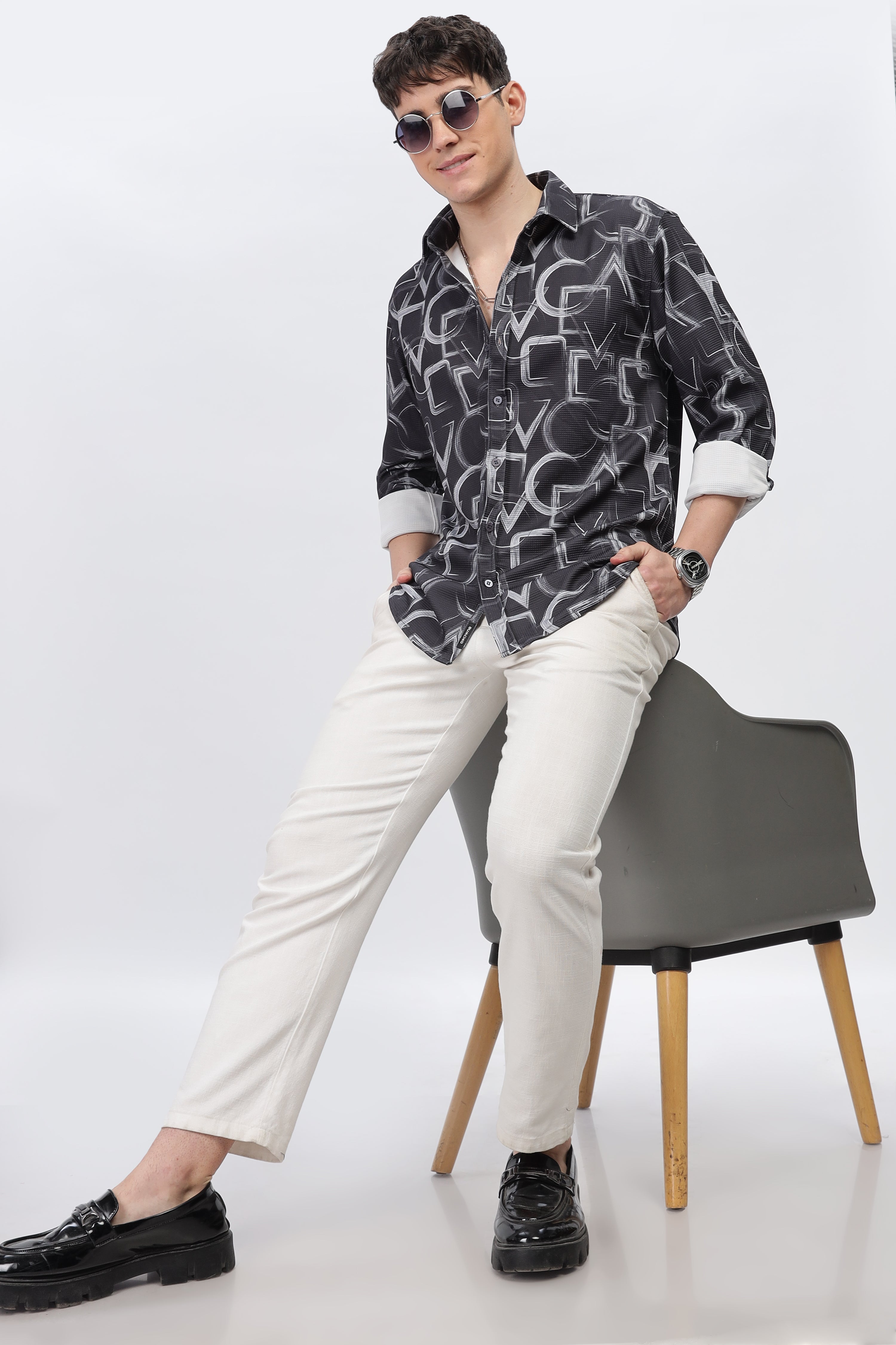 Grey Abstrical Slim Fit Shirt