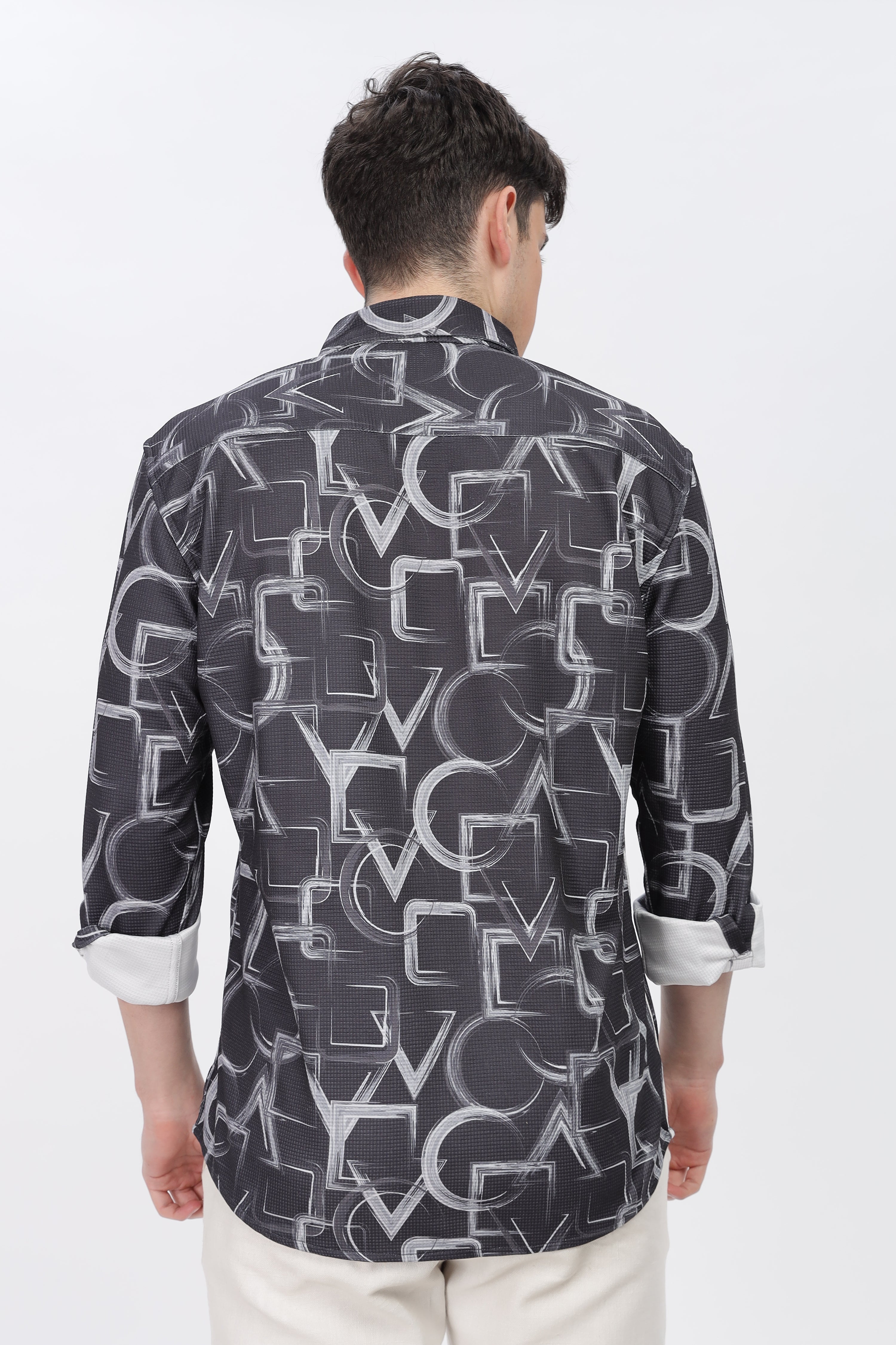 Grey Abstrical Slim Fit Shirt