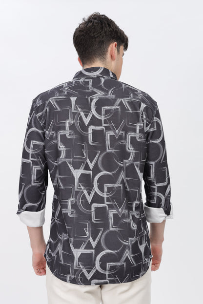 Grey Abstrical Slim Fit Shirt