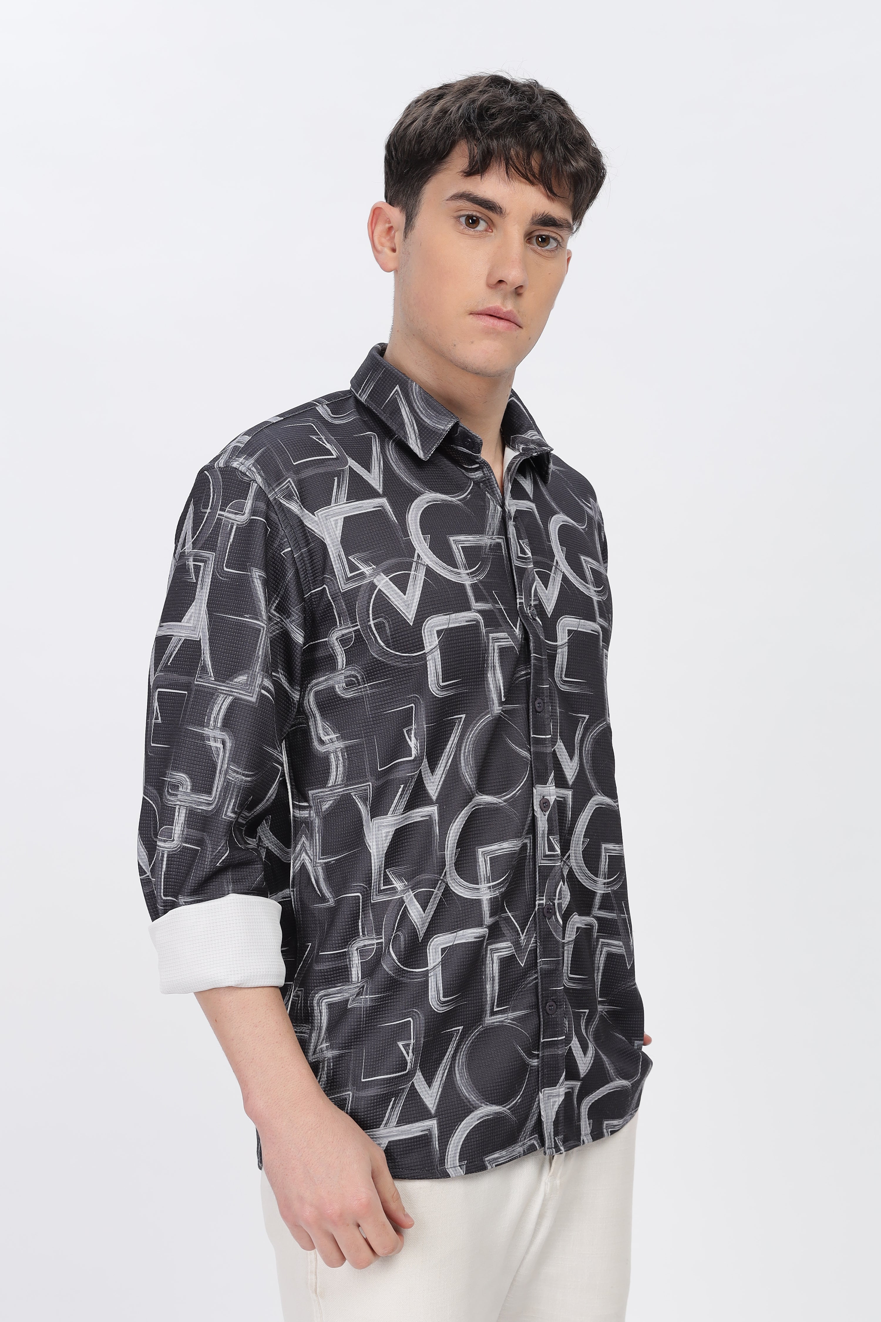Grey Abstrical Slim Fit Shirt
