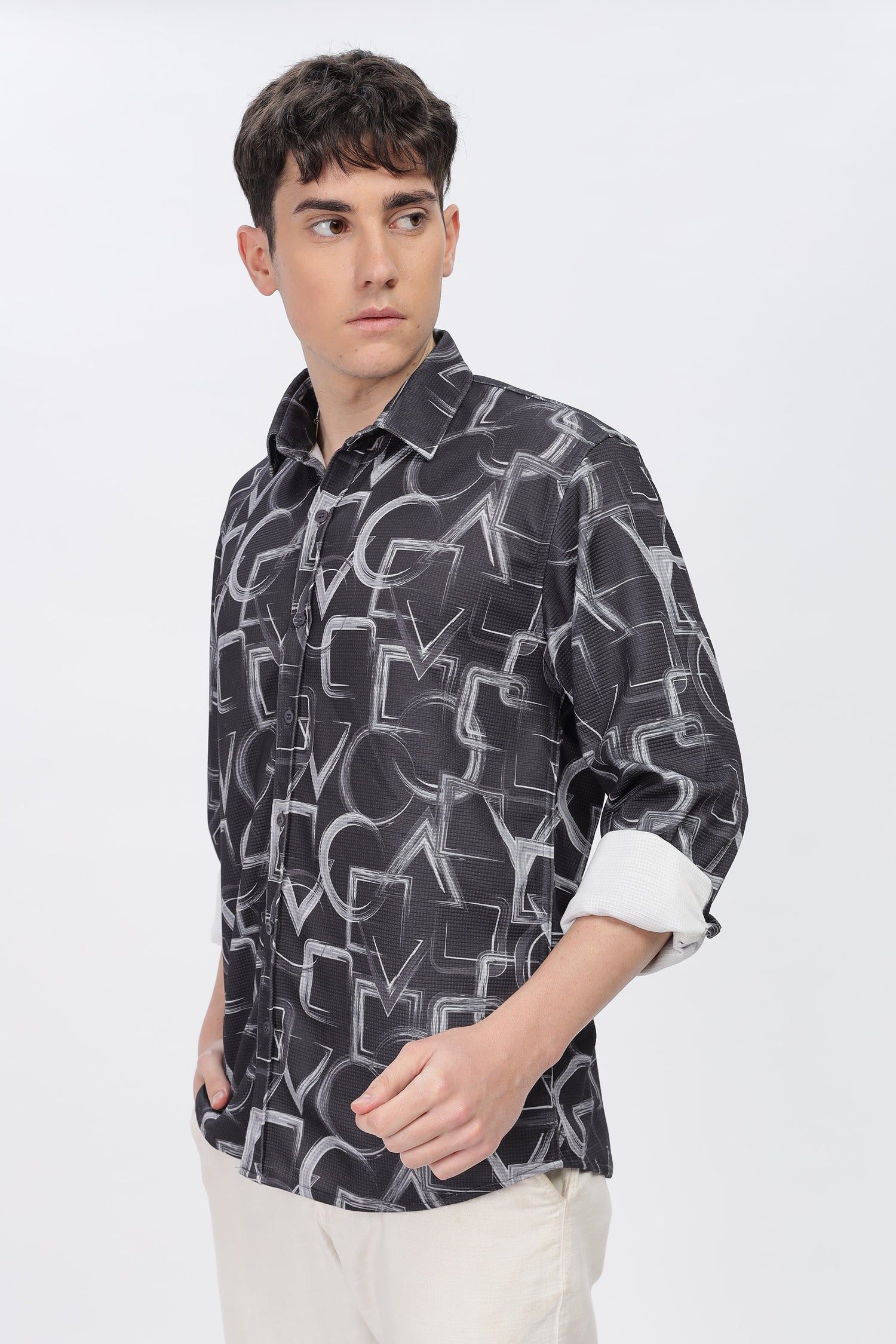 Grey Abstrical Slim Fit Shirt