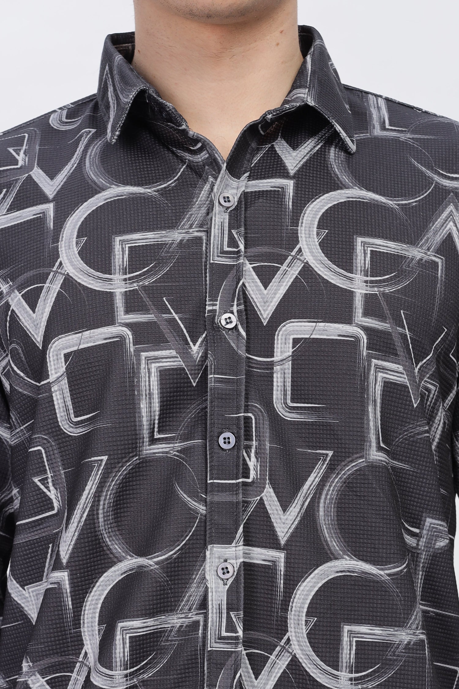 Grey Abstrical Slim Fit Shirt