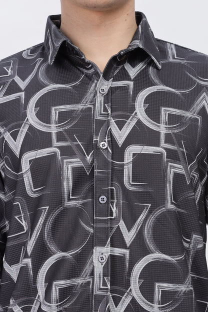 Grey Abstrical Slim Fit Shirt