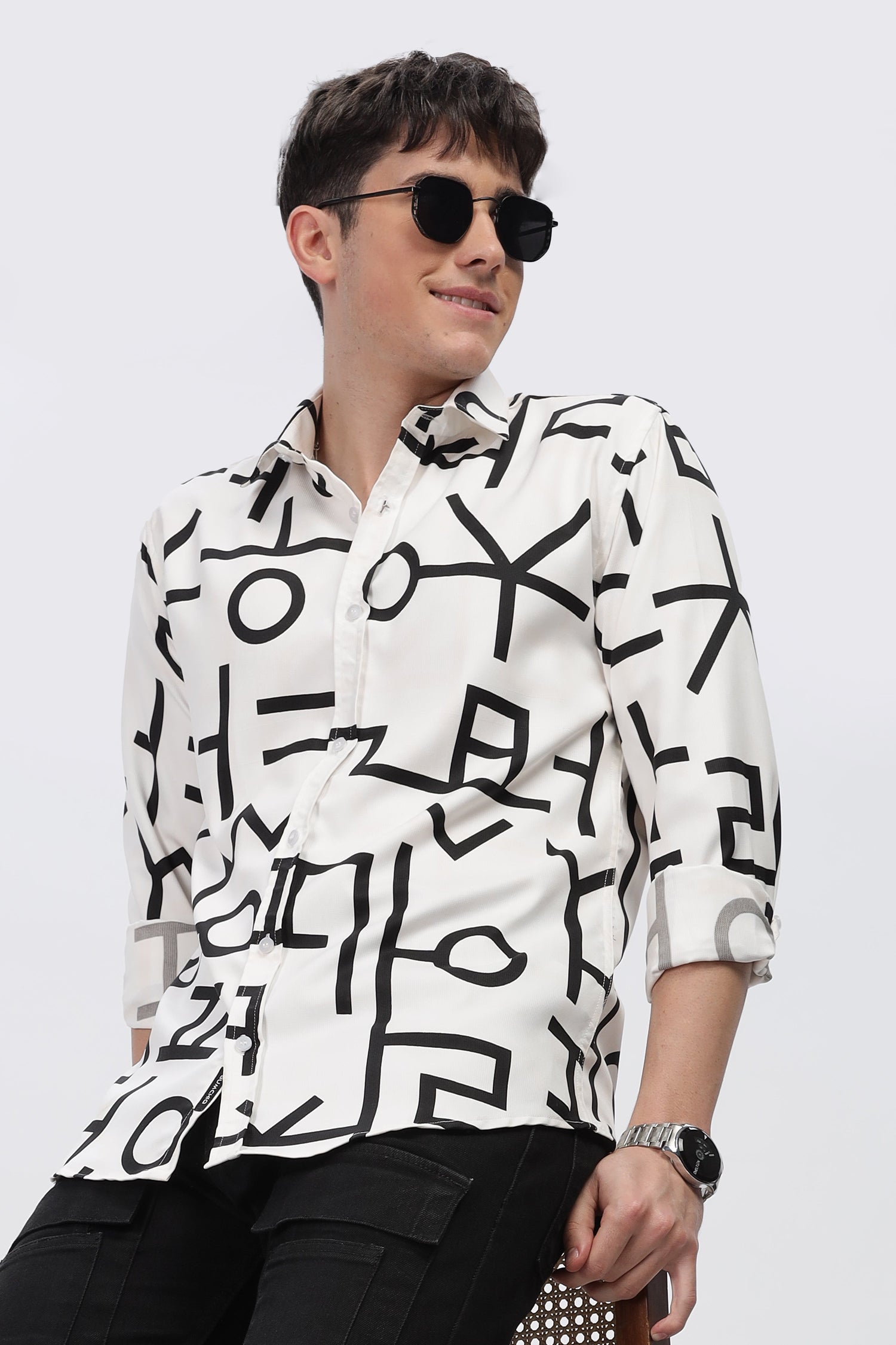 Black Abstract Slim Fit Shirt