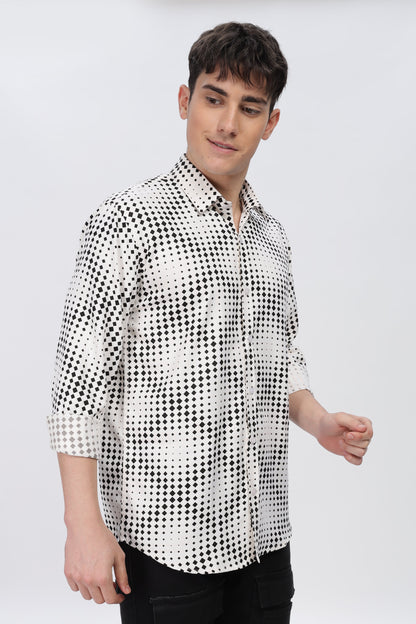 Black Dotted Abstract Slim Fit Shirt