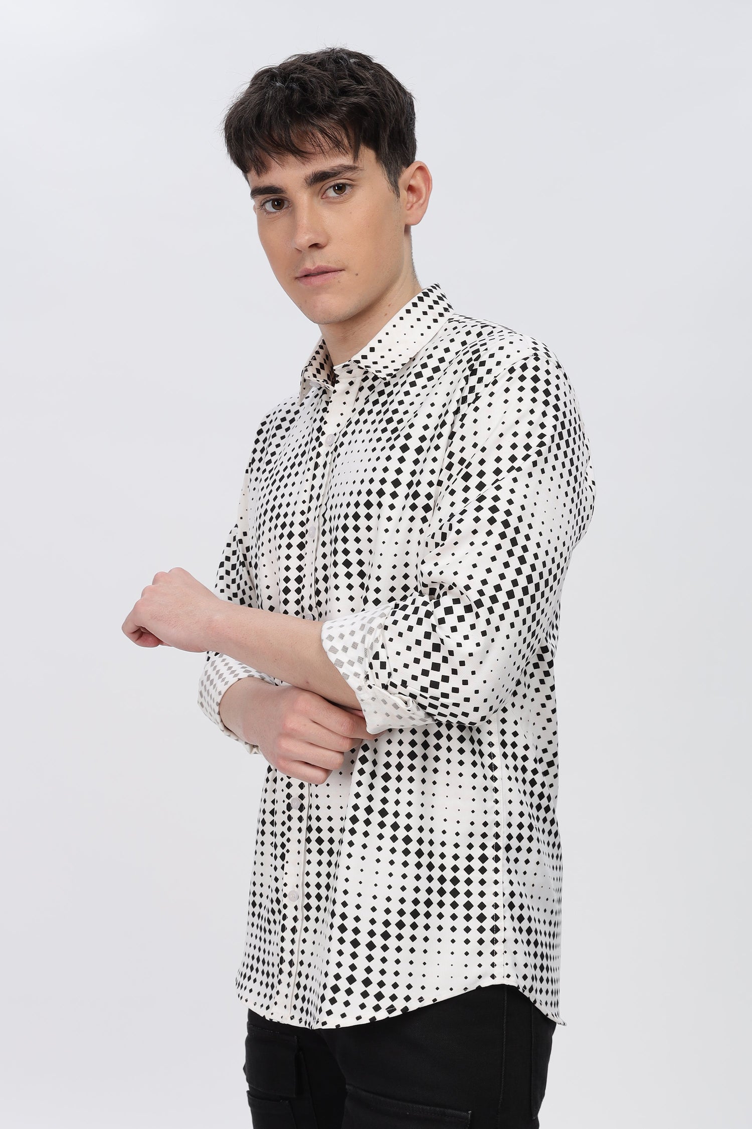 Black Dotted Abstract Slim Fit Shirt