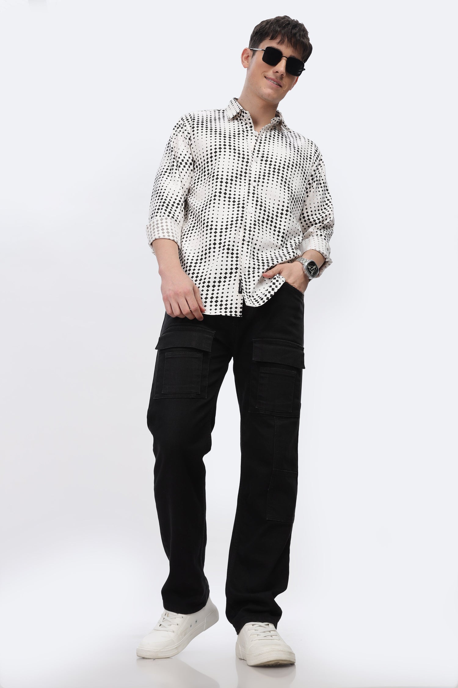 Black Dotted Abstract Slim Fit Shirt