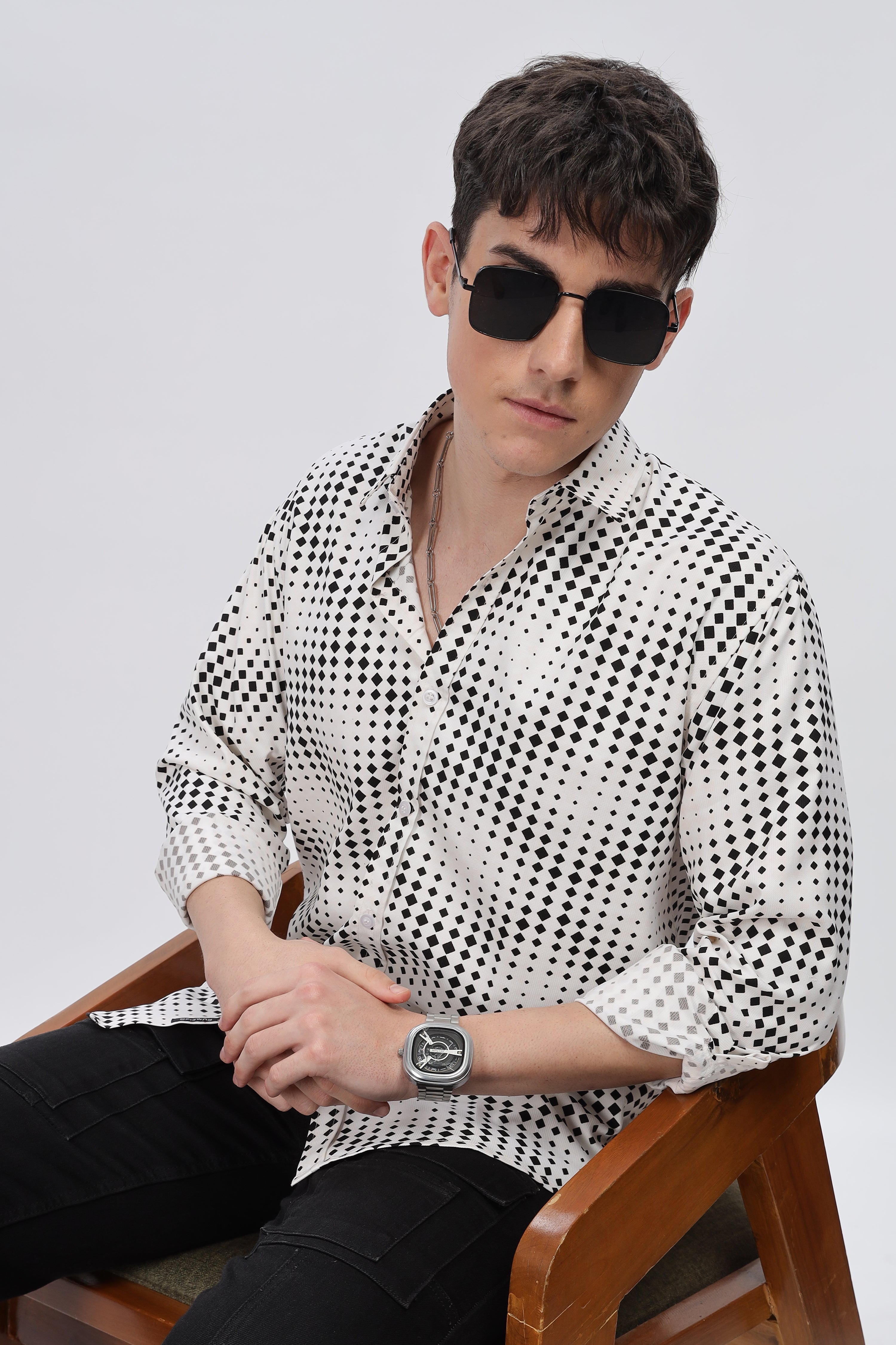 Black Dotted Abstract Slim Fit Shirt