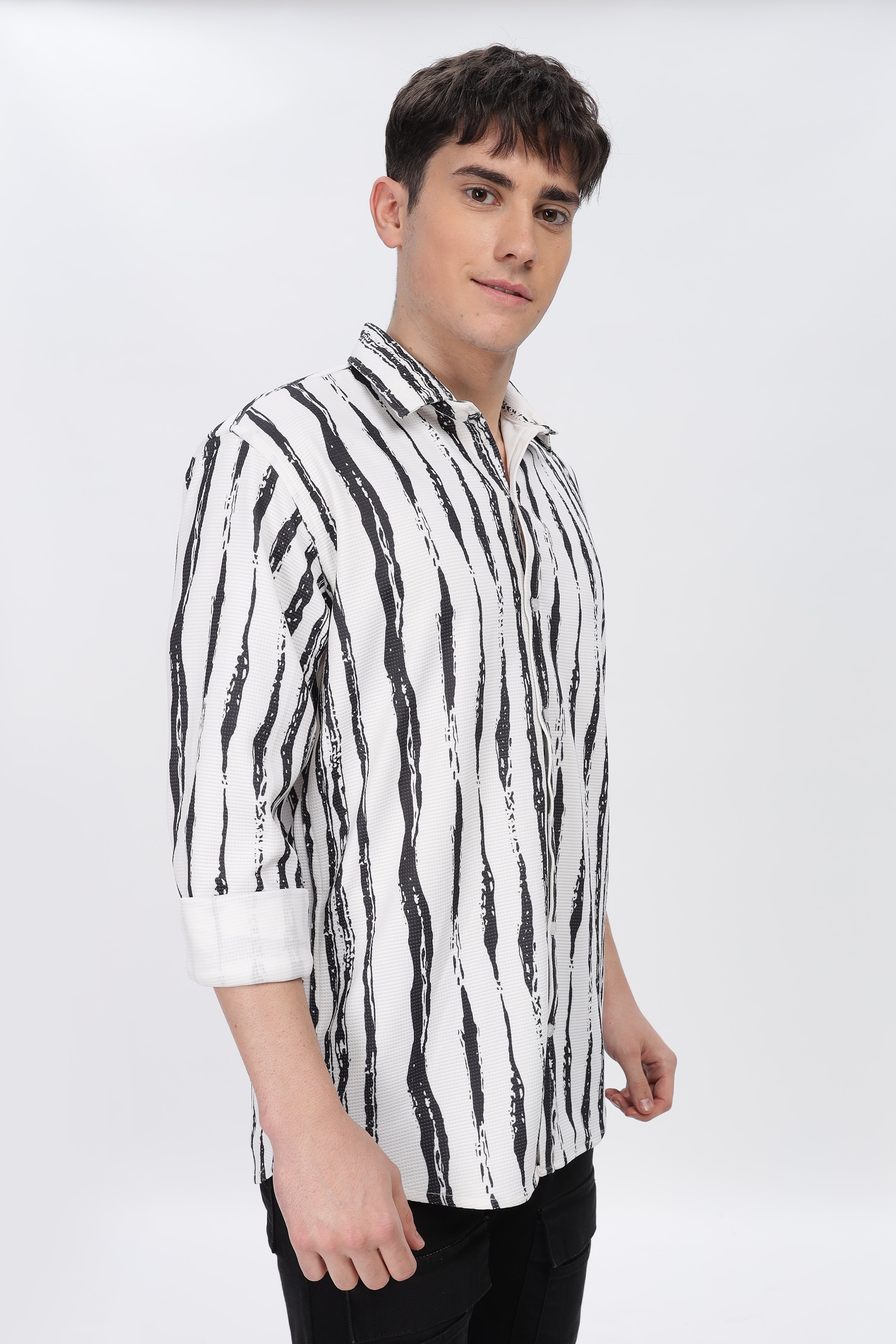 Black Line Abstract Slim Fit Shirt