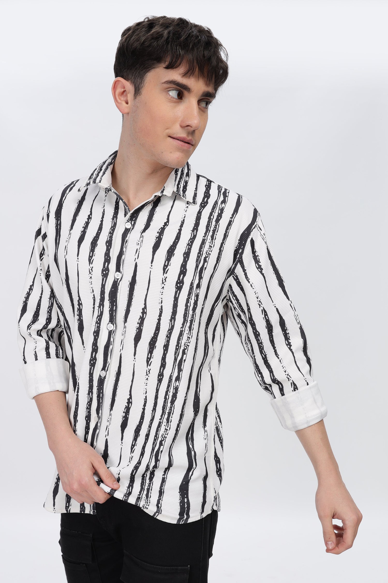 Black Line Abstract Slim Fit Shirt