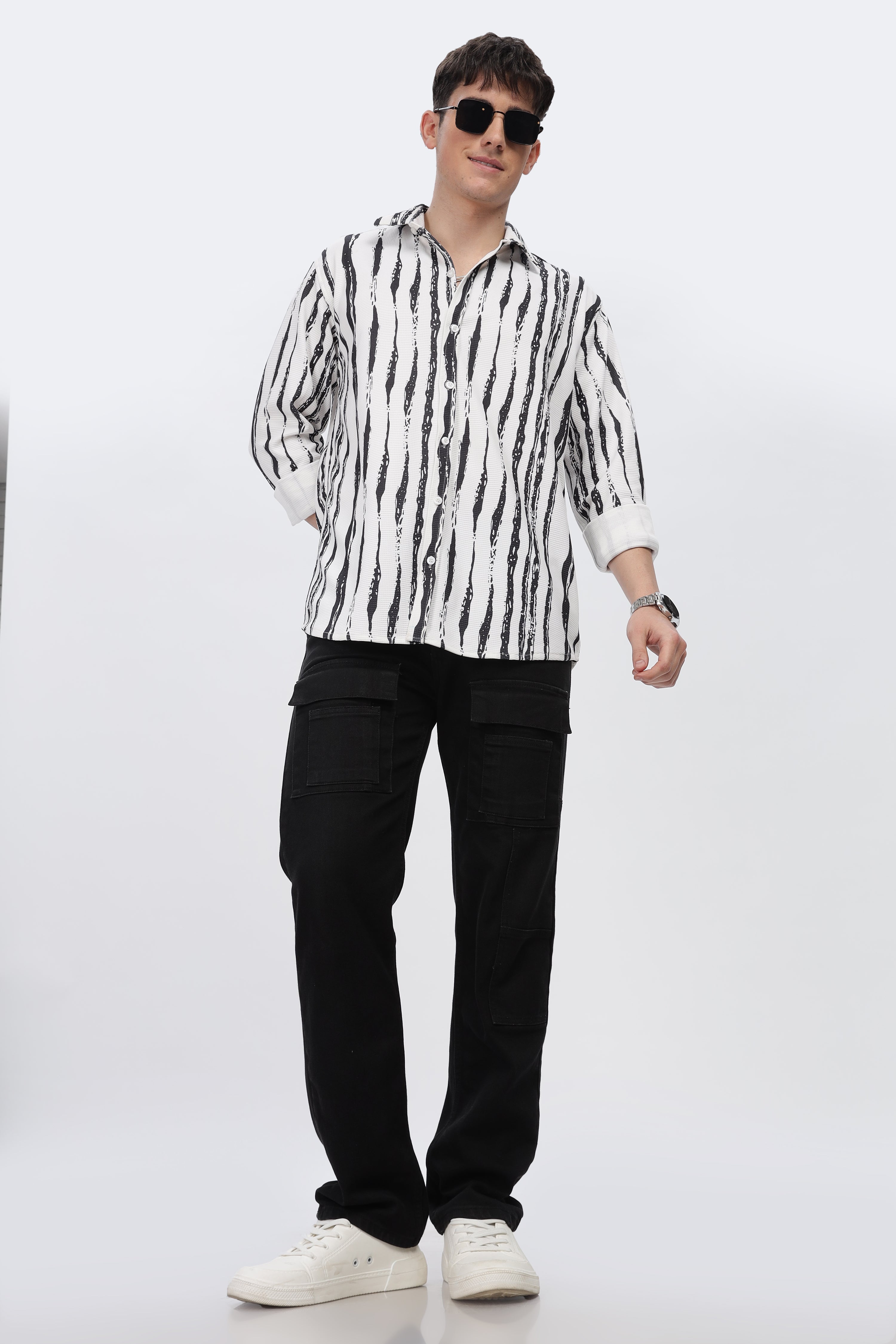 Black Line Abstract Slim Fit Shirt
