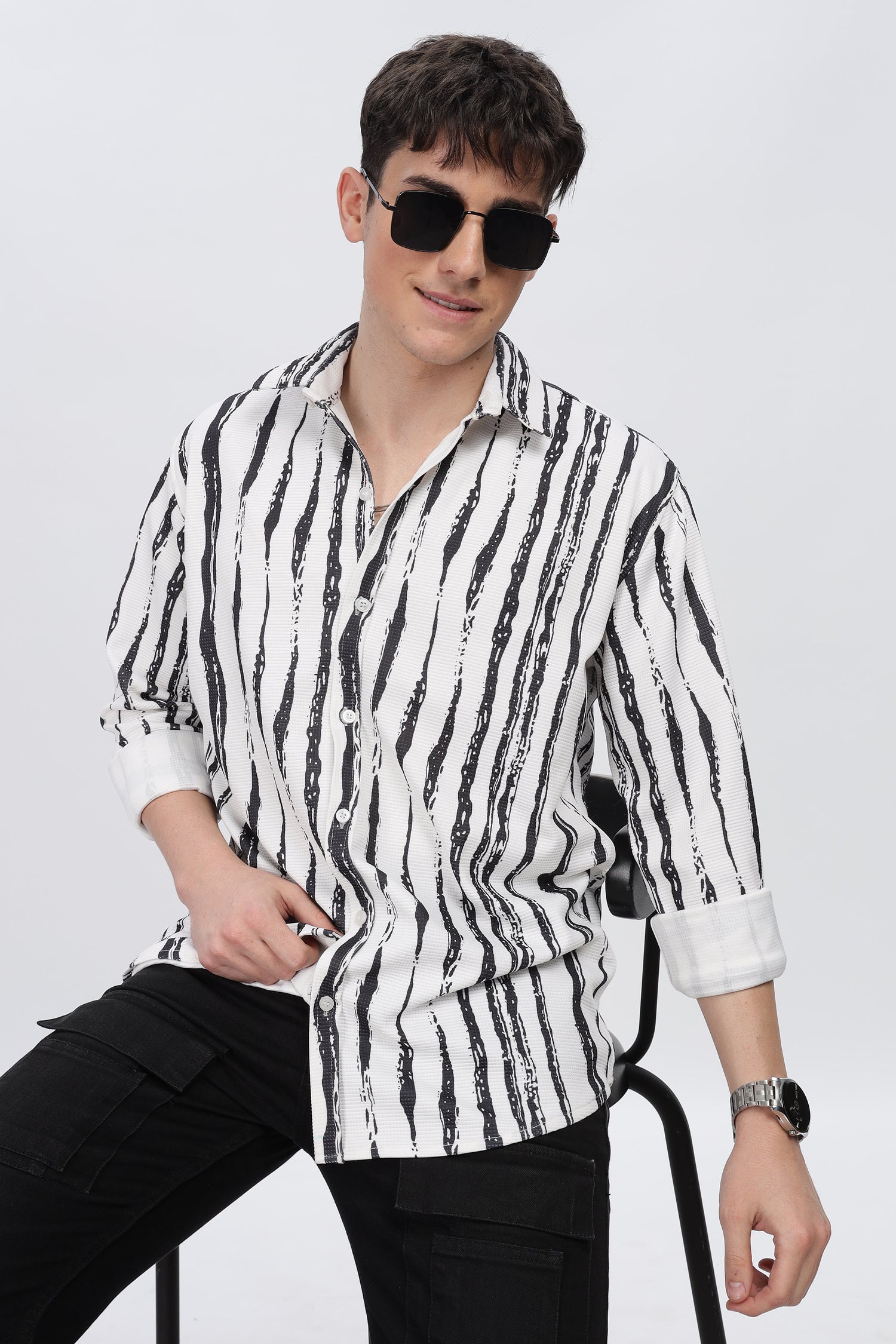 Black Line Abstract Slim Fit Shirt
