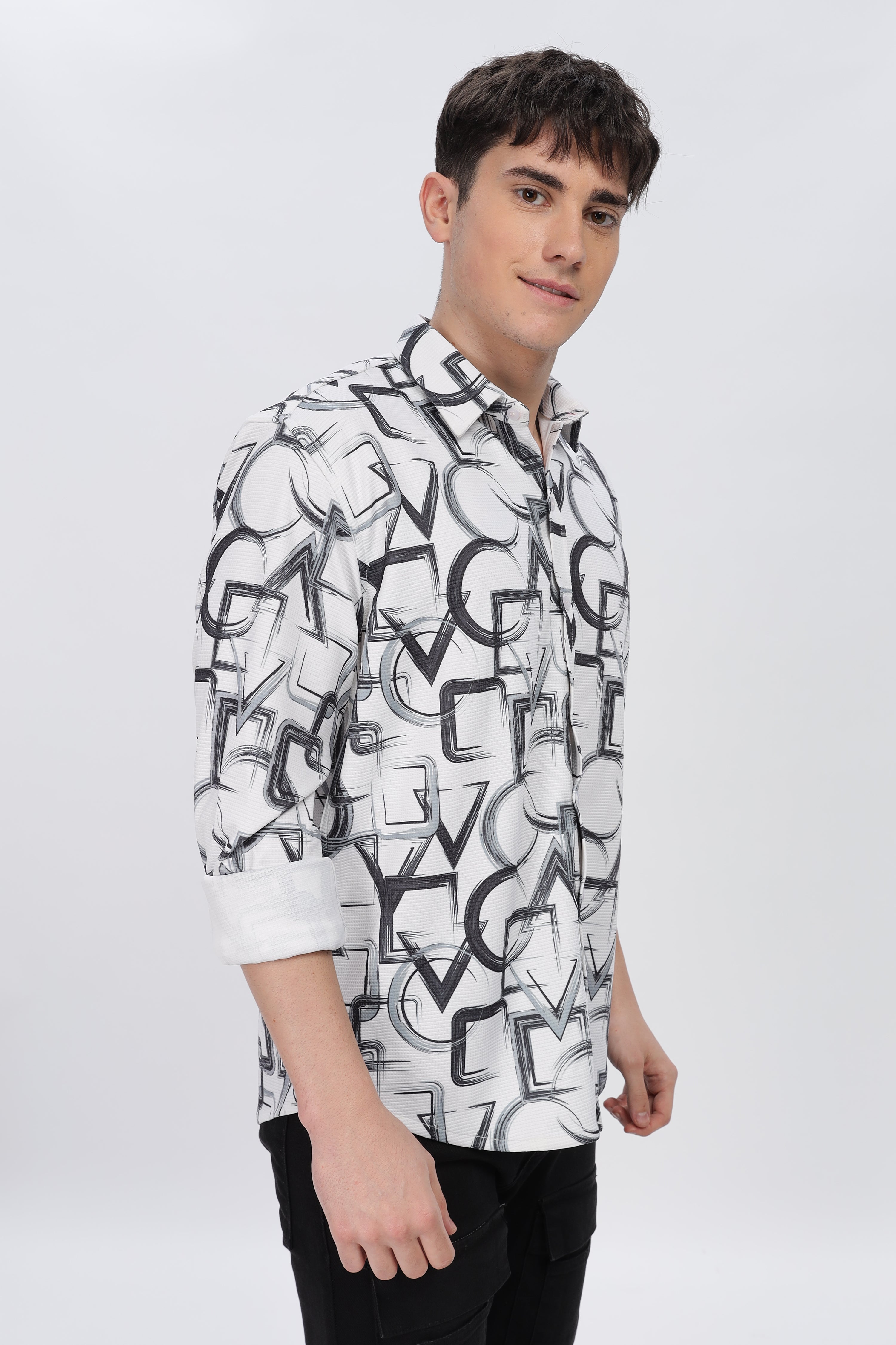 Black Abstrical Slim Fit Shirt