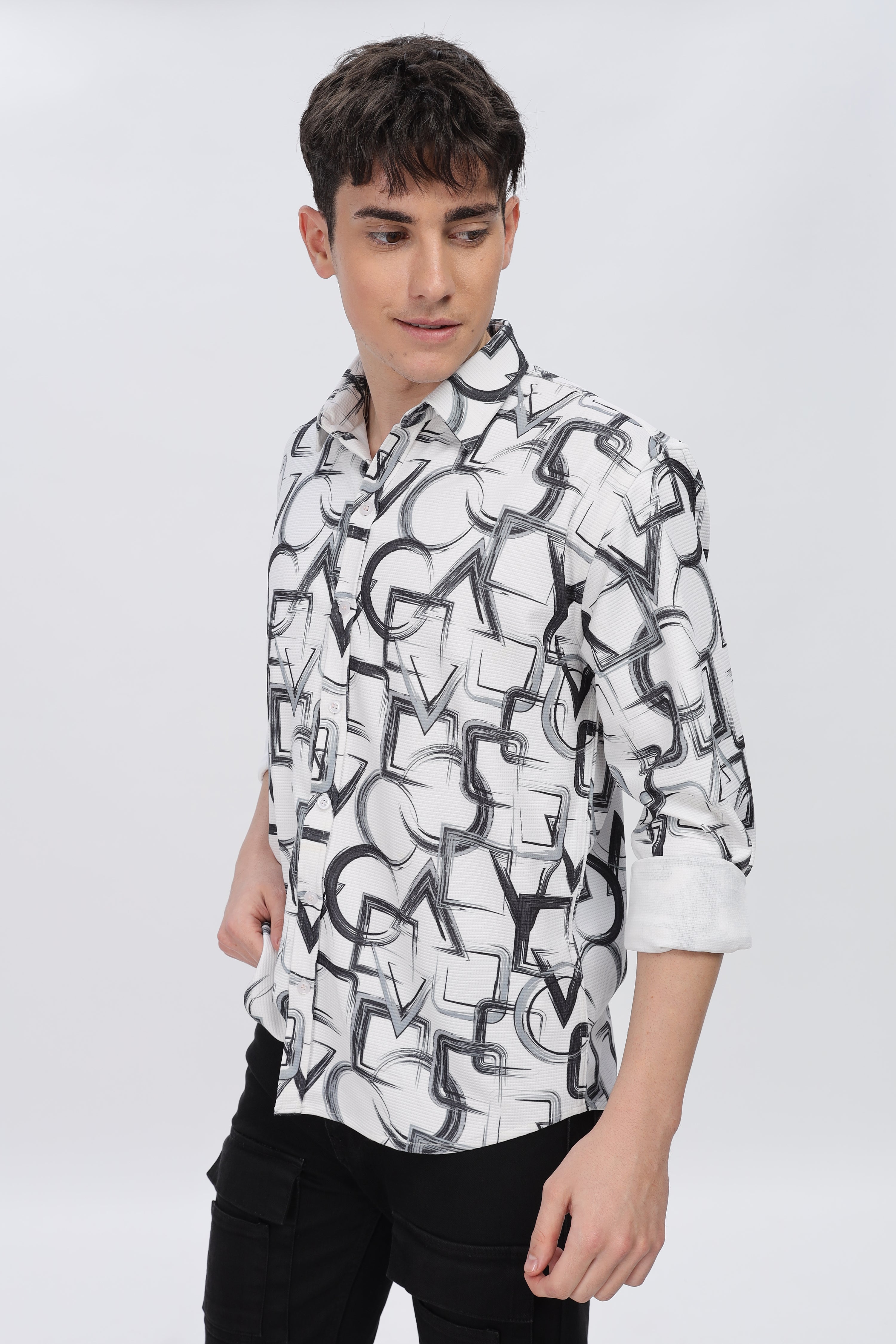 Black Abstrical Slim Fit Shirt