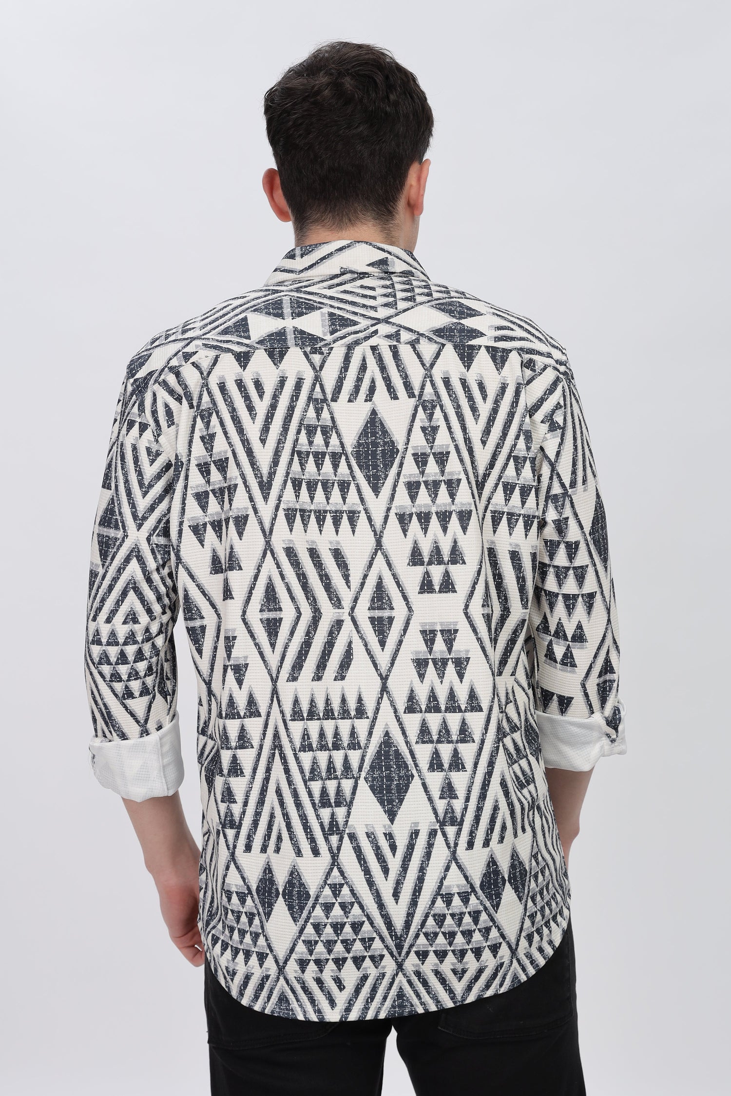 Greyish Geometrical Beige Slim Fit Shirt