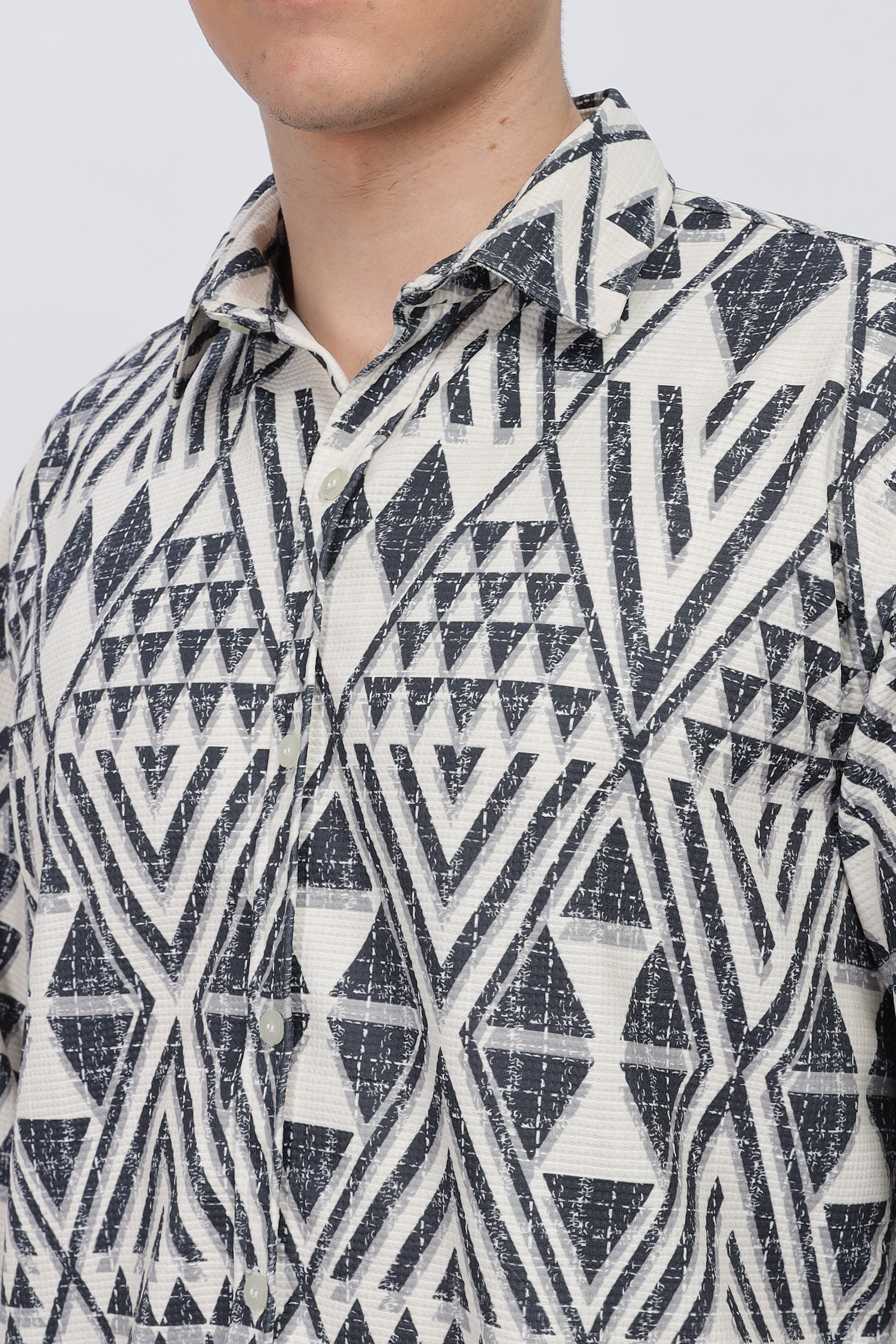 Greyish Geometrical Beige Slim Fit Shirt