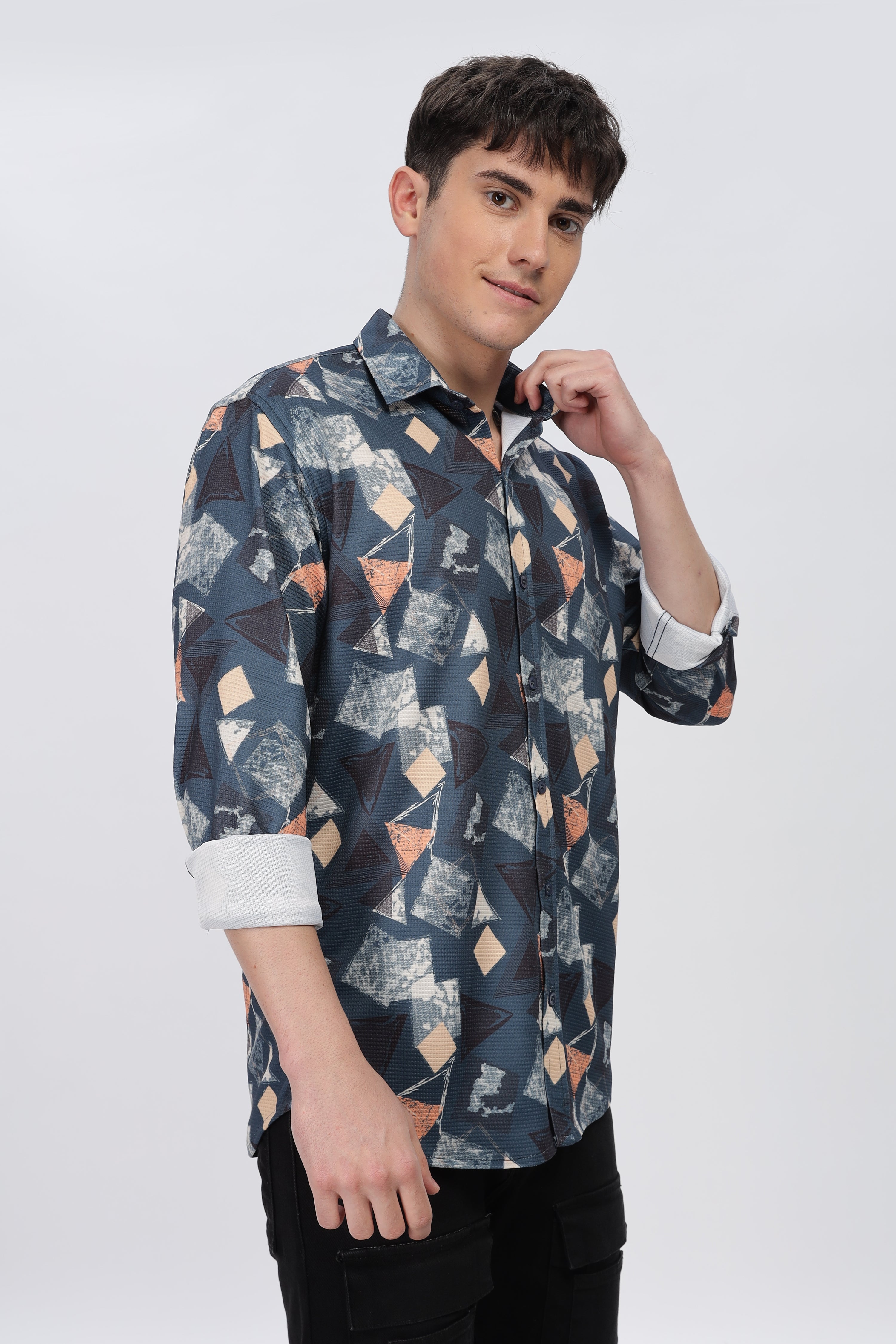 Multi Abstract Blue Slim Fit Shirt