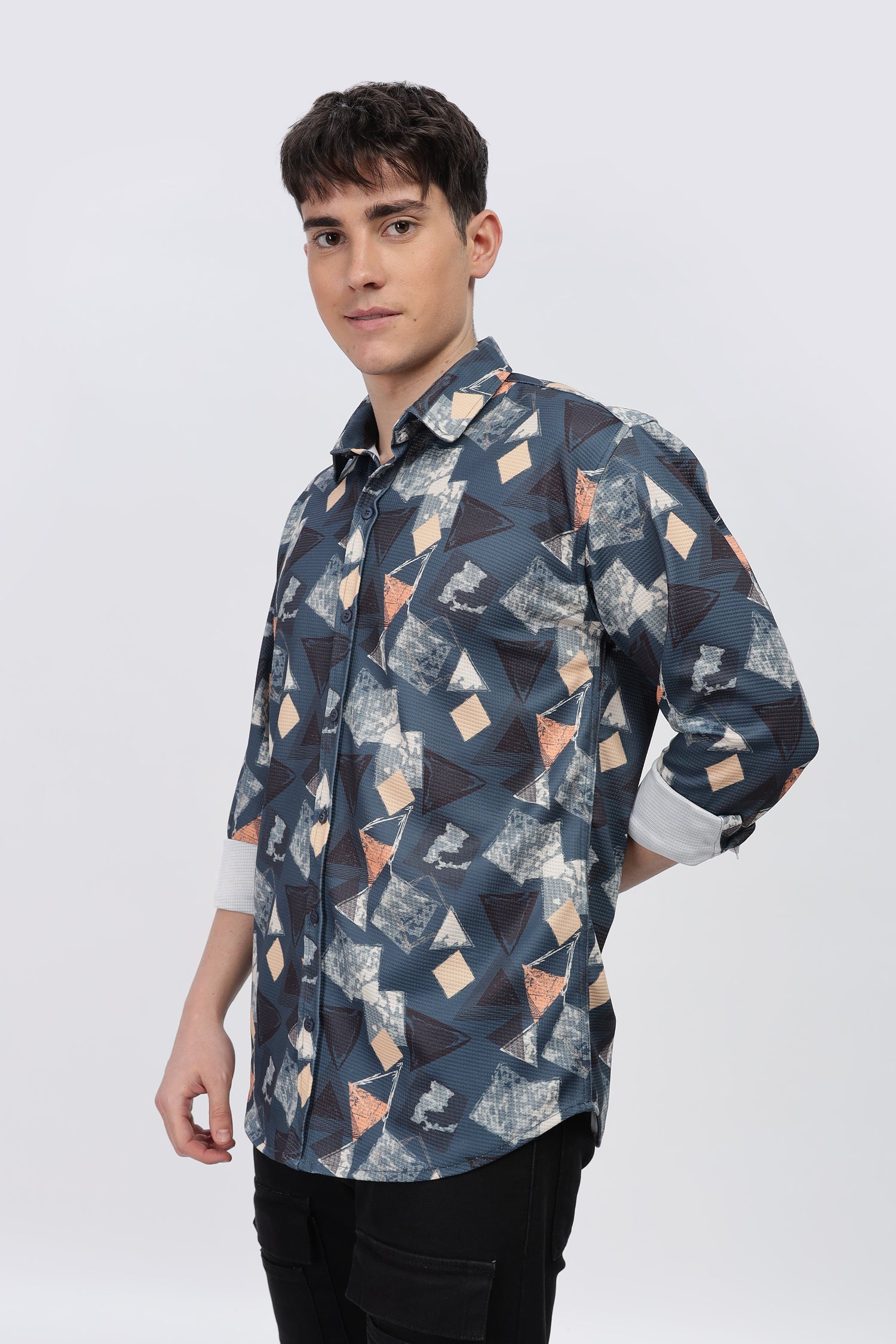 Multi Abstract Blue Slim Fit Shirt