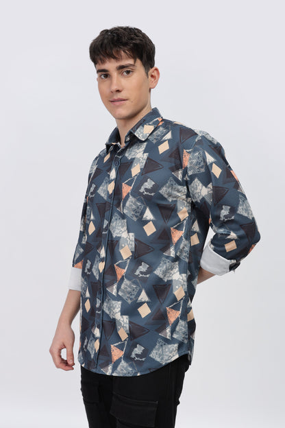 Multi Abstract Blue Slim Fit Shirt