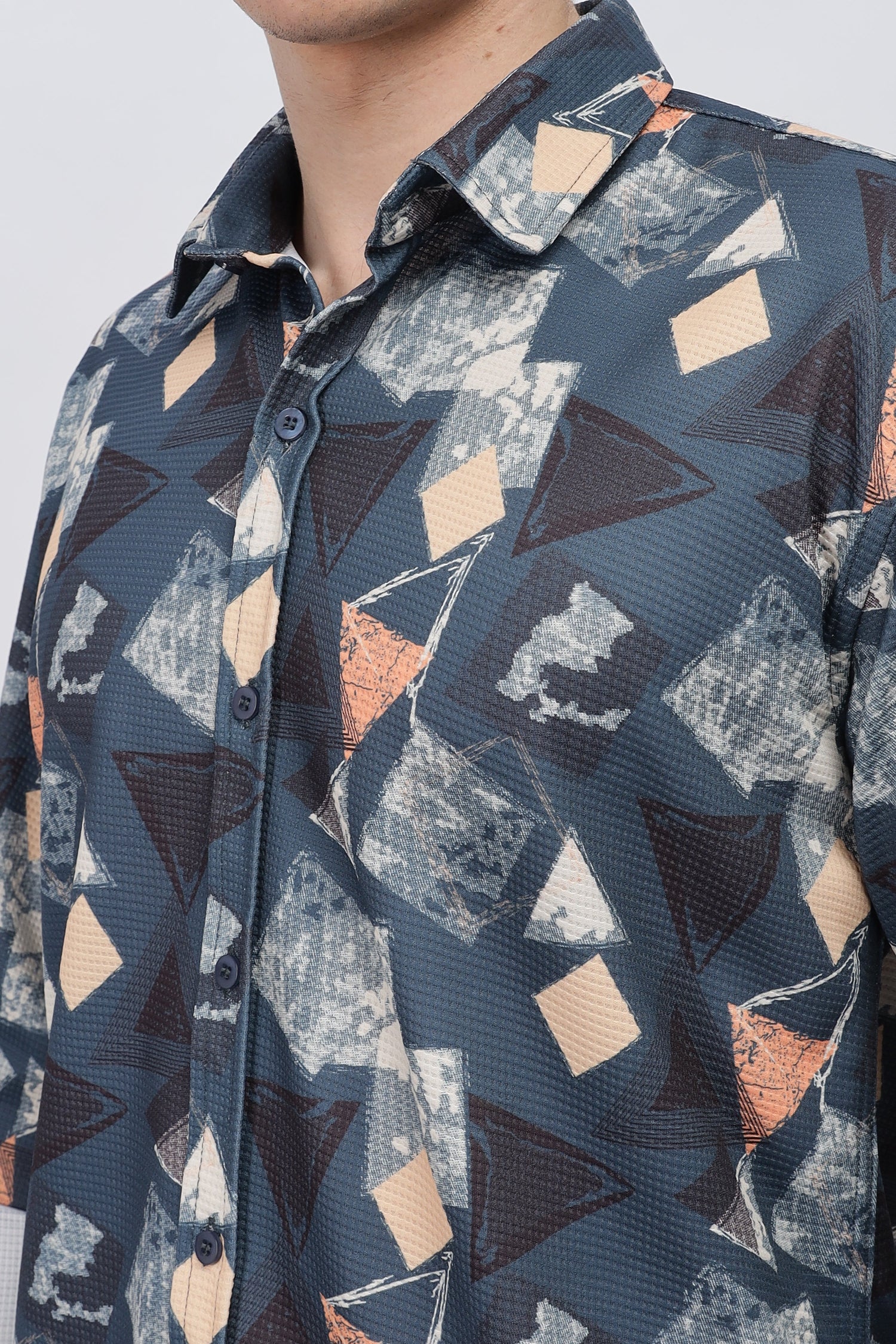 Multi Abstract Blue Slim Fit Shirt