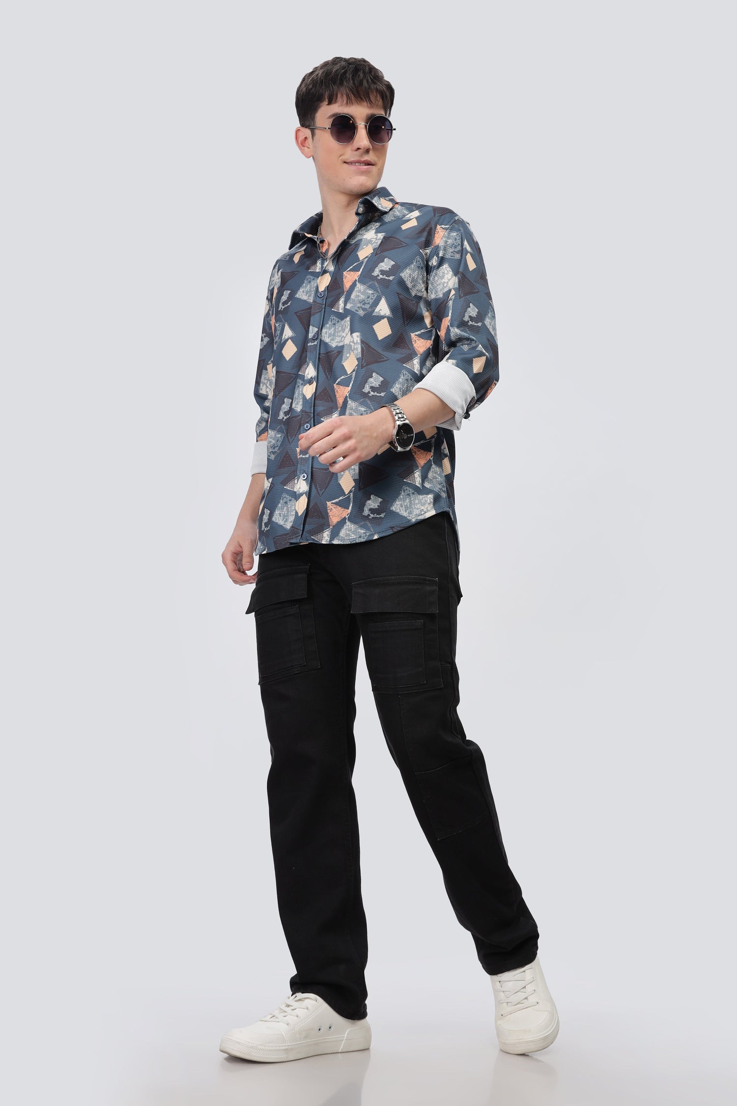 Multi Abstract Blue Slim Fit Shirt