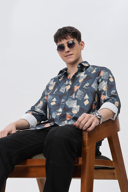 Multi Abstract Blue Slim Fit Shirt