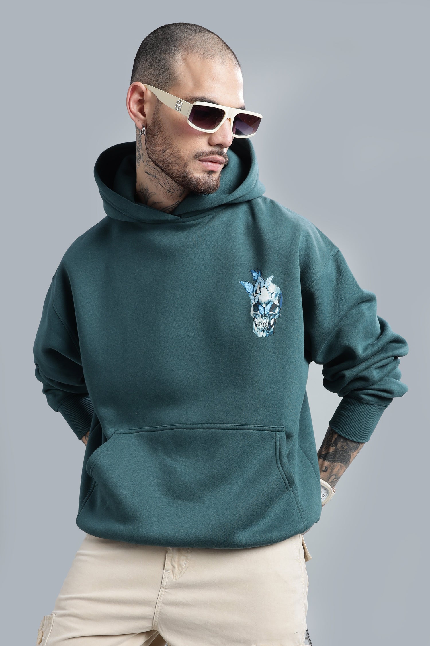 Glowing Skull Dark Teal Hoodie
