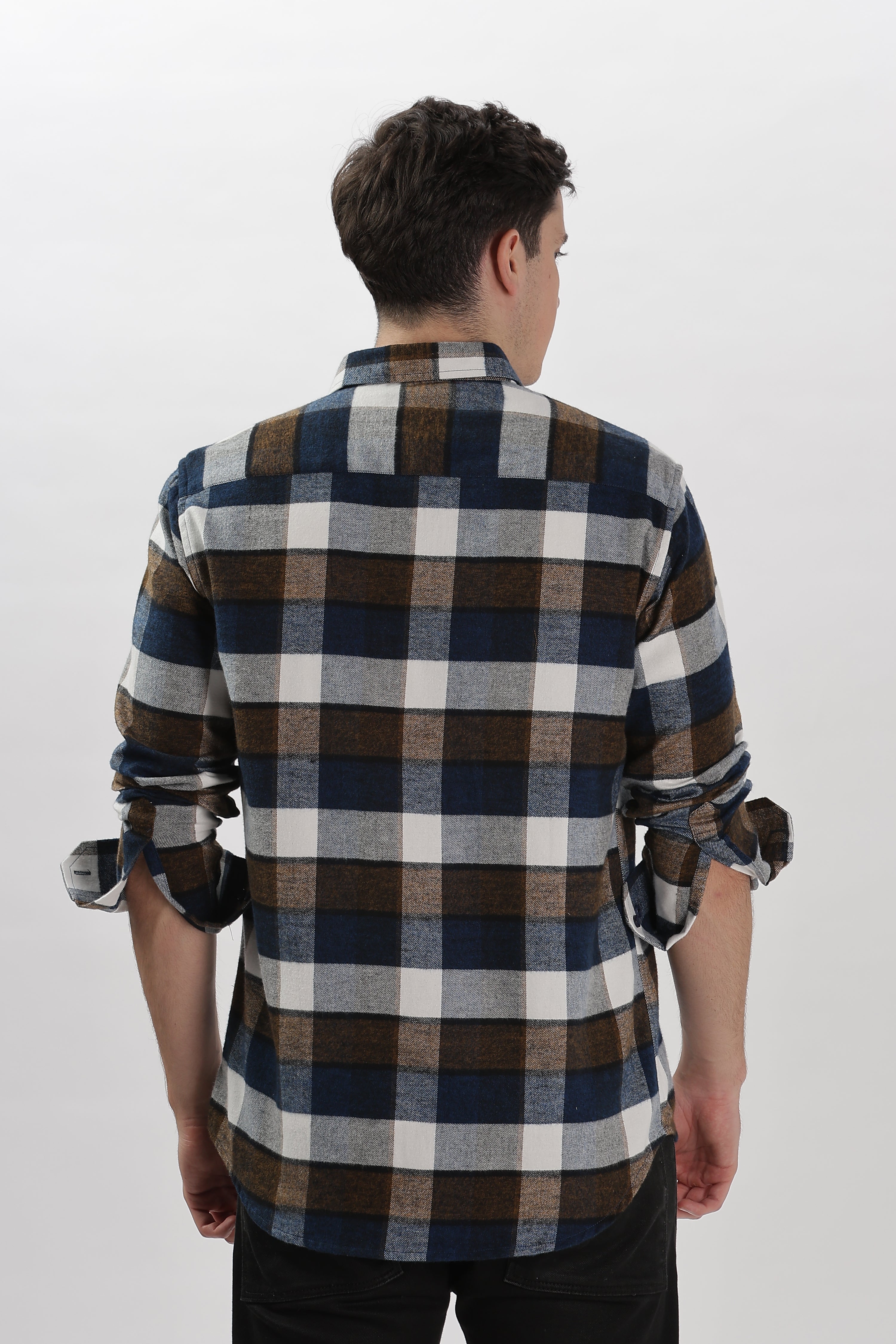 Blue Brown Flannel Relaxed Fit Overshirt