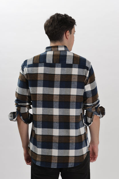 Blue Brown Flannel Relaxed Fit Overshirt