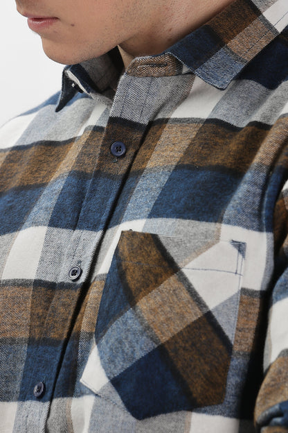 Blue Brown Flannel Relaxed Fit Overshirt