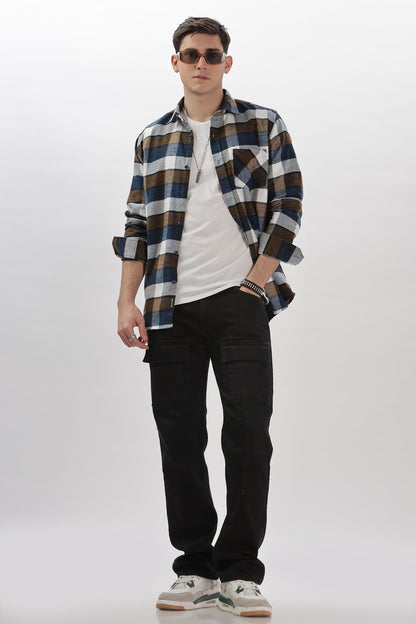 Blue Brown Flannel Relaxed Fit Overshirt