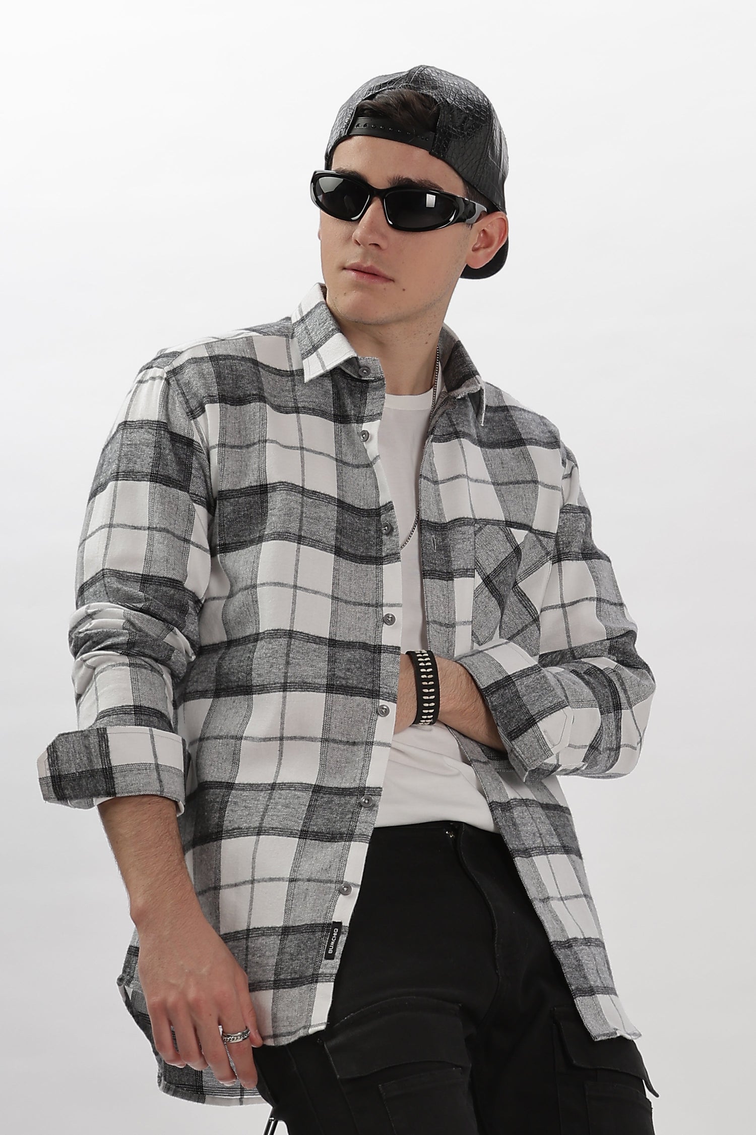 light grey flannel relaxed fit overshirt