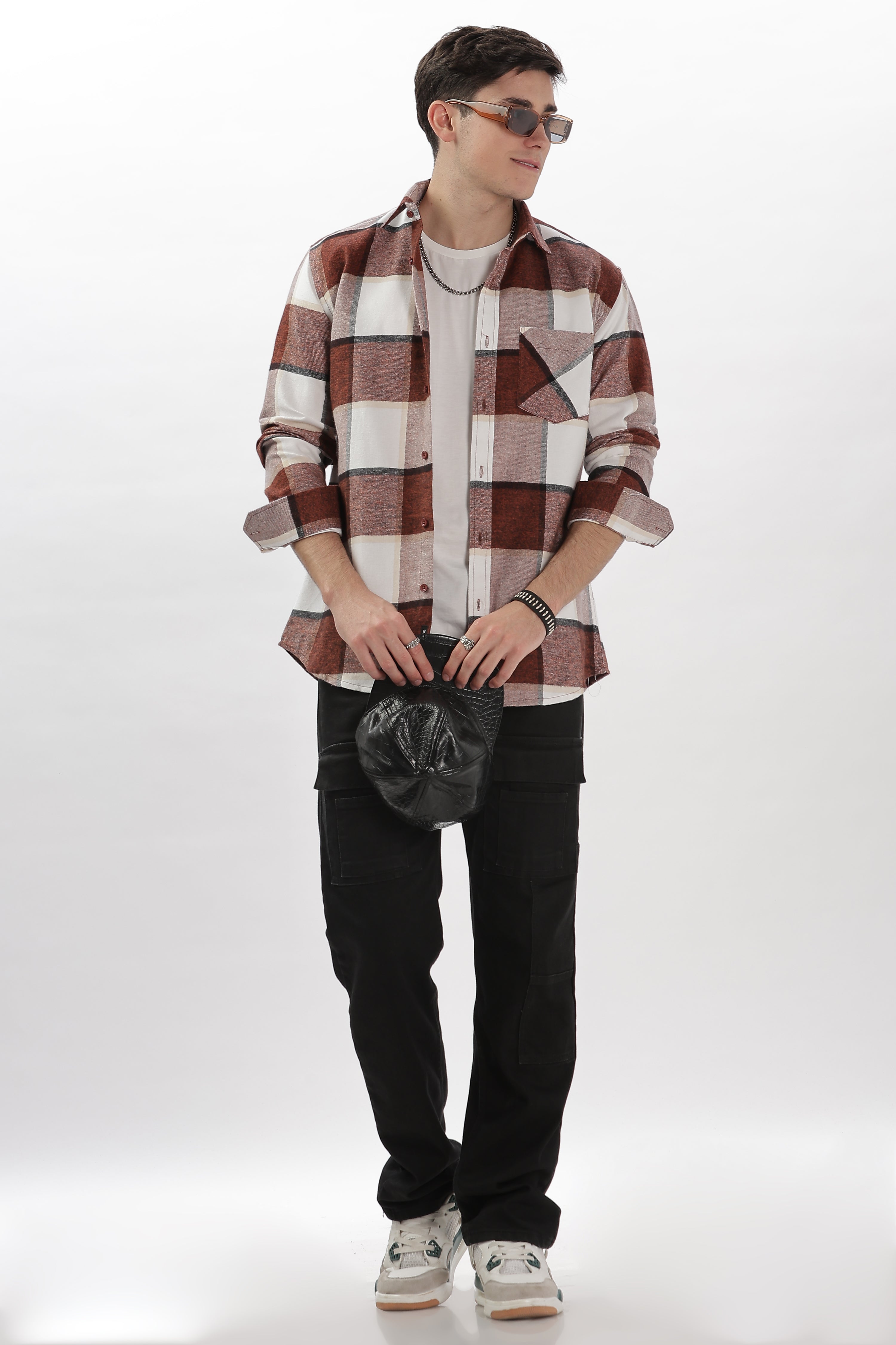 maroon flannel relaxed fit overshirt