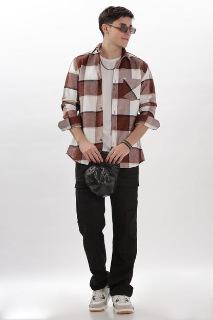 maroon flannel relaxed fit overshirt