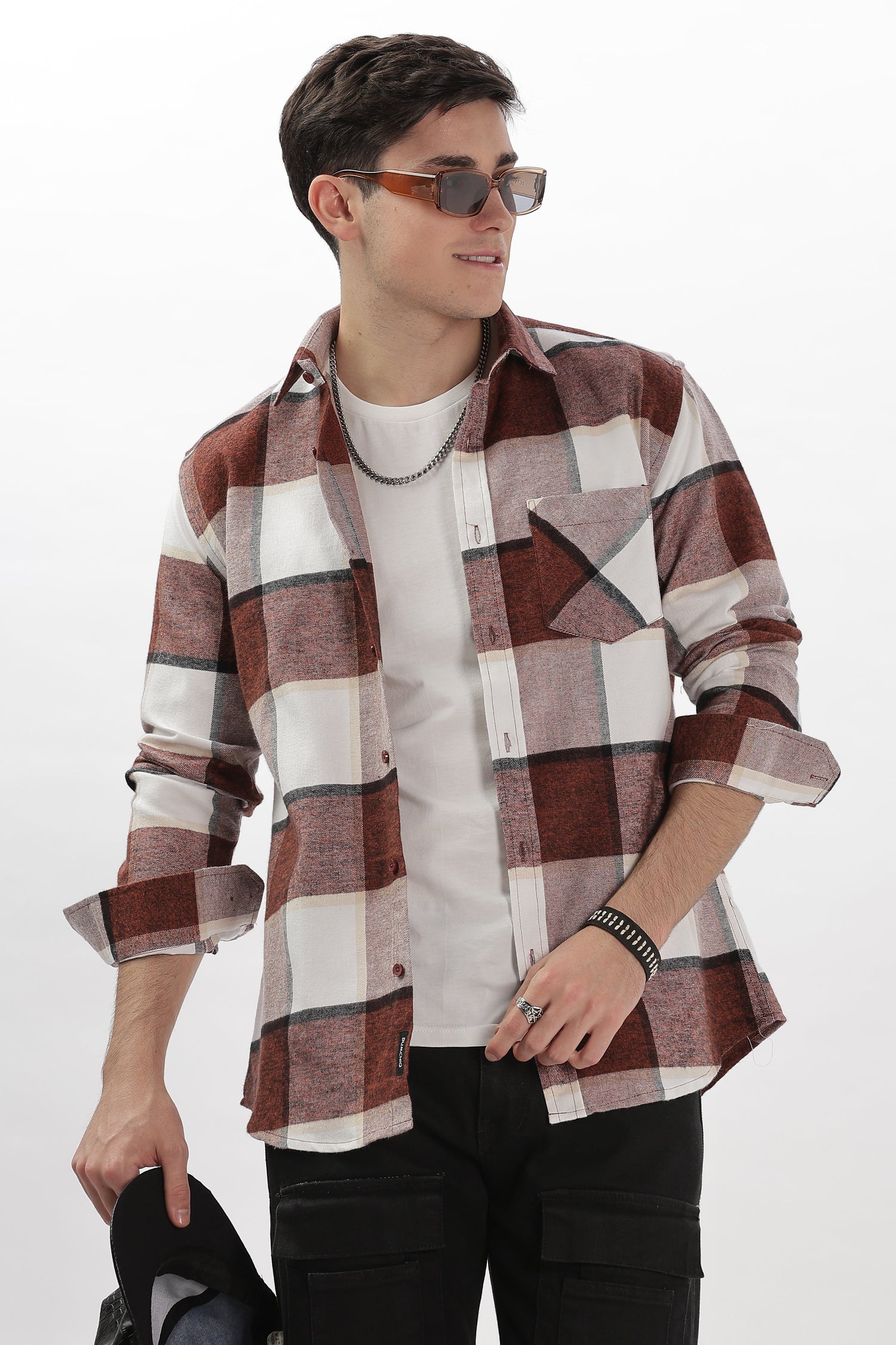 maroon flannel relaxed fit overshirt