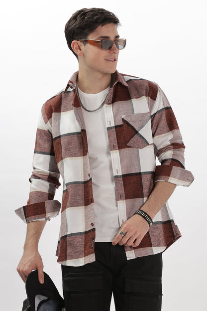 maroon flannel relaxed fit overshirt